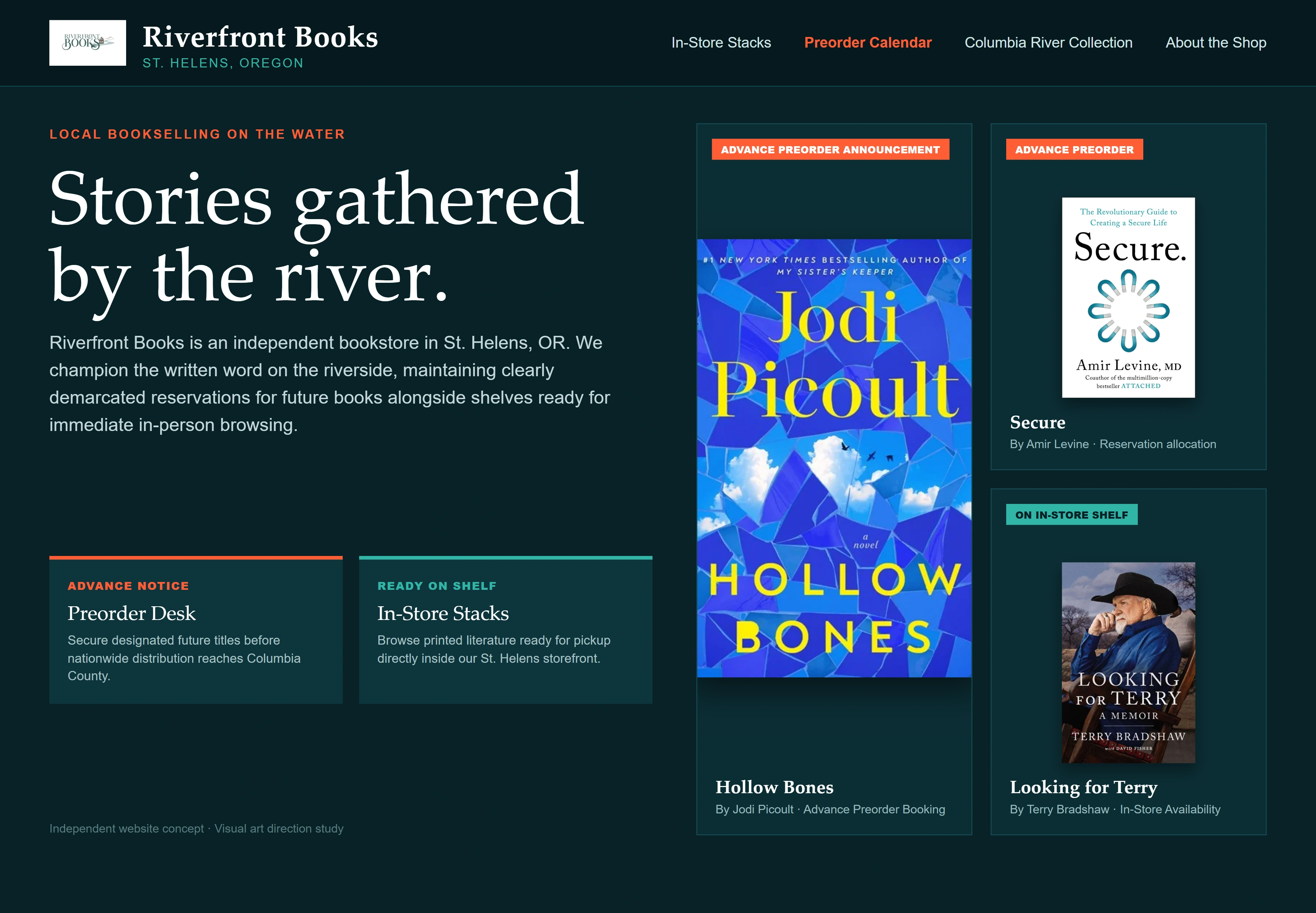 Riverfront Books, individual website design concept B