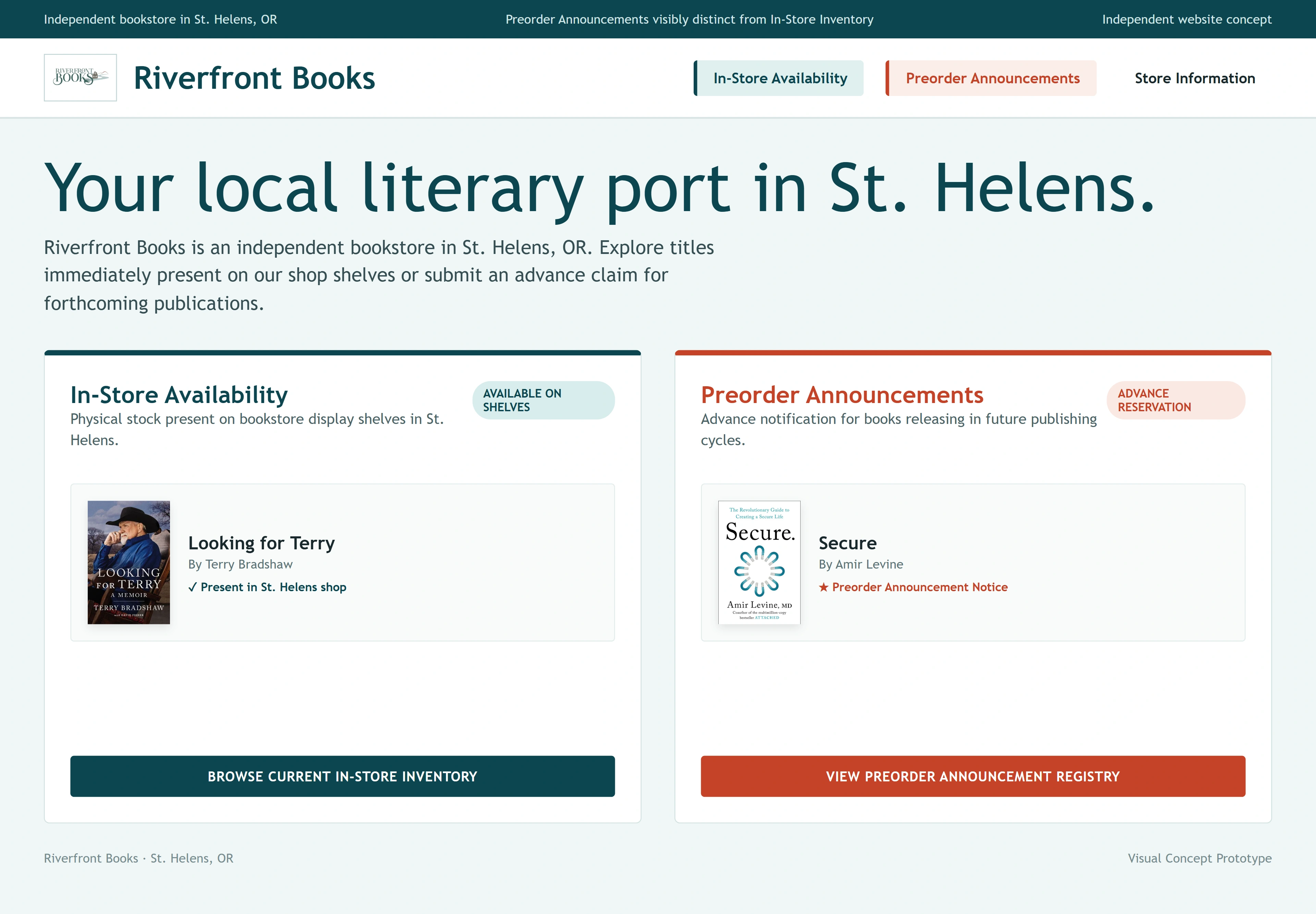 Riverfront Books, individual website design concept C