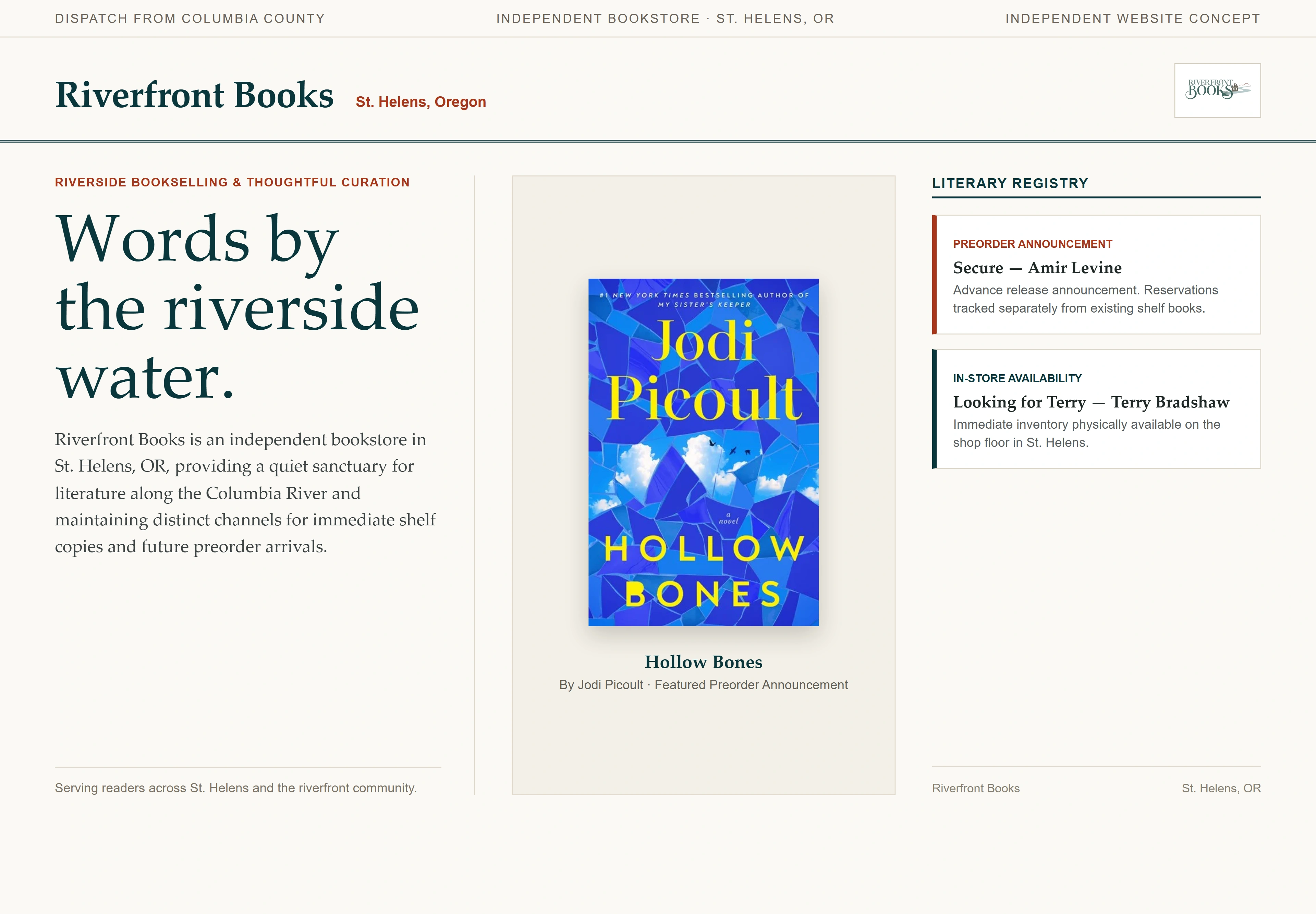 Riverfront Books, individual website design concept D