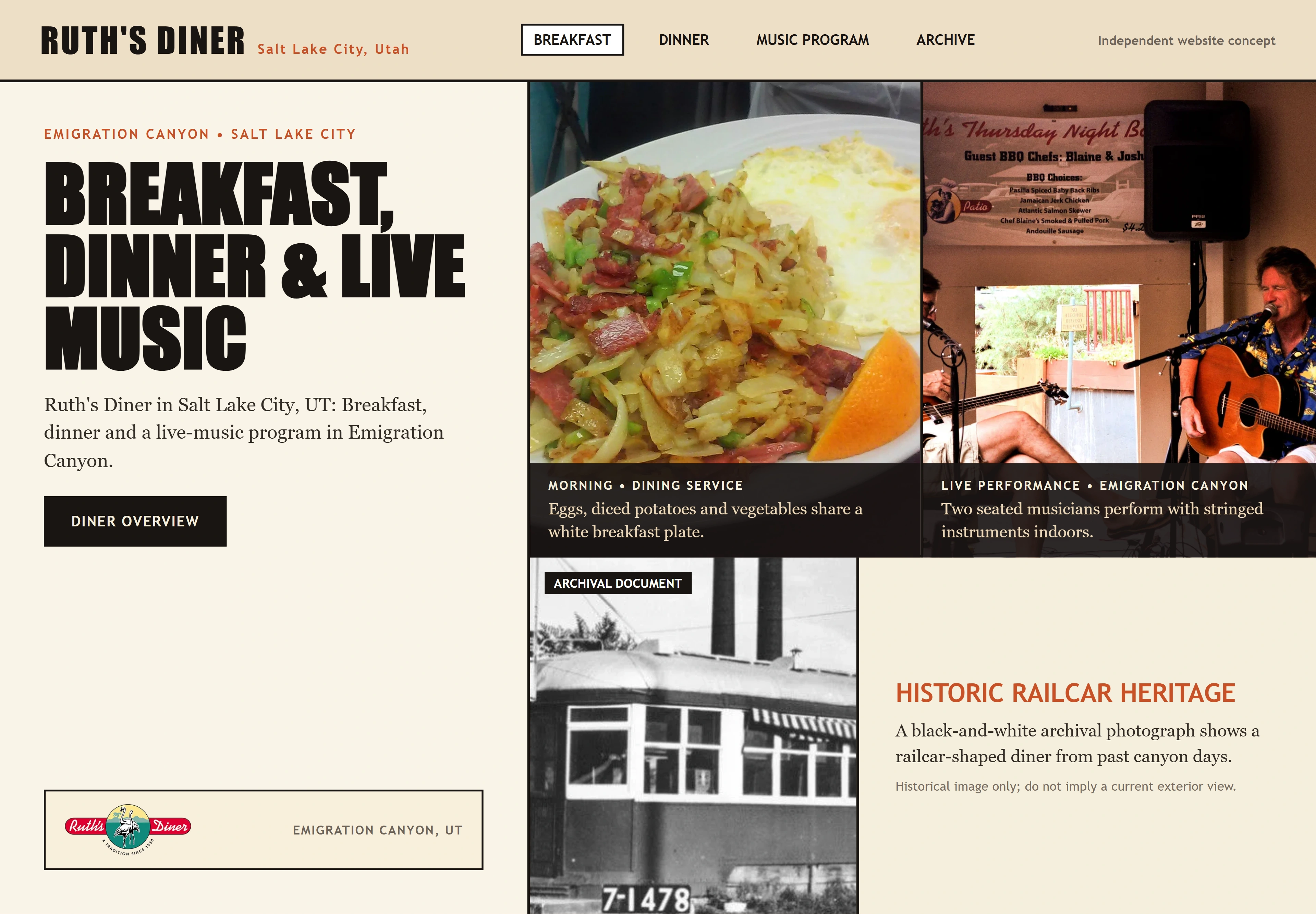 Ruth's Diner, individual website design concept B