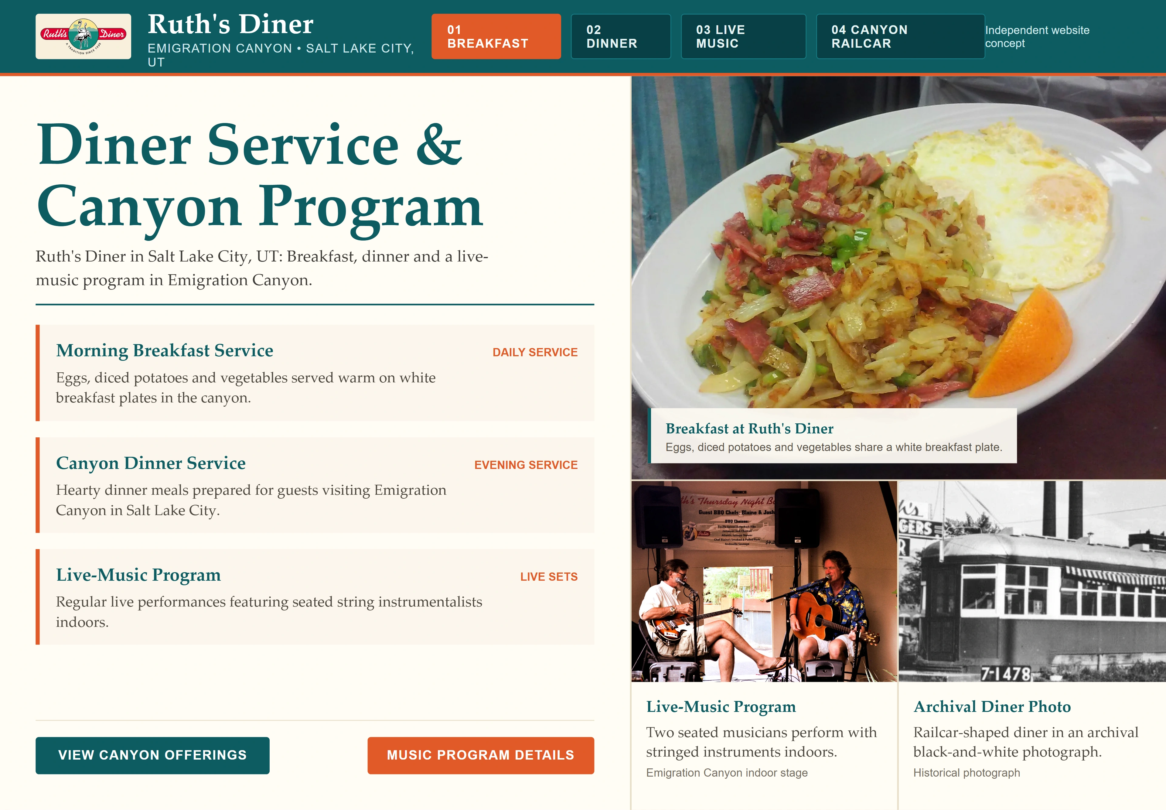 Ruth's Diner, individual website design concept C