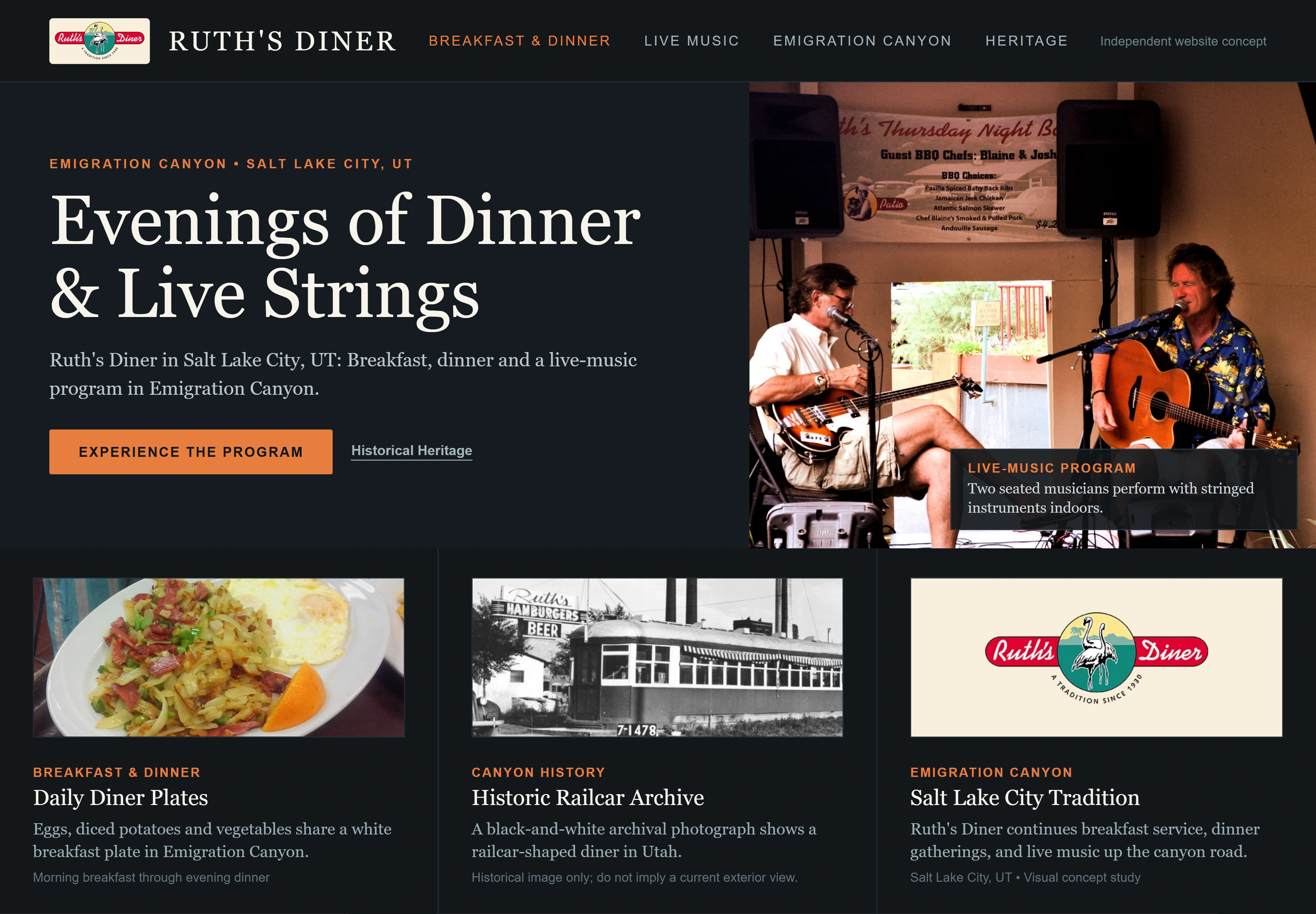 Ruth's Diner, individual website design concept D