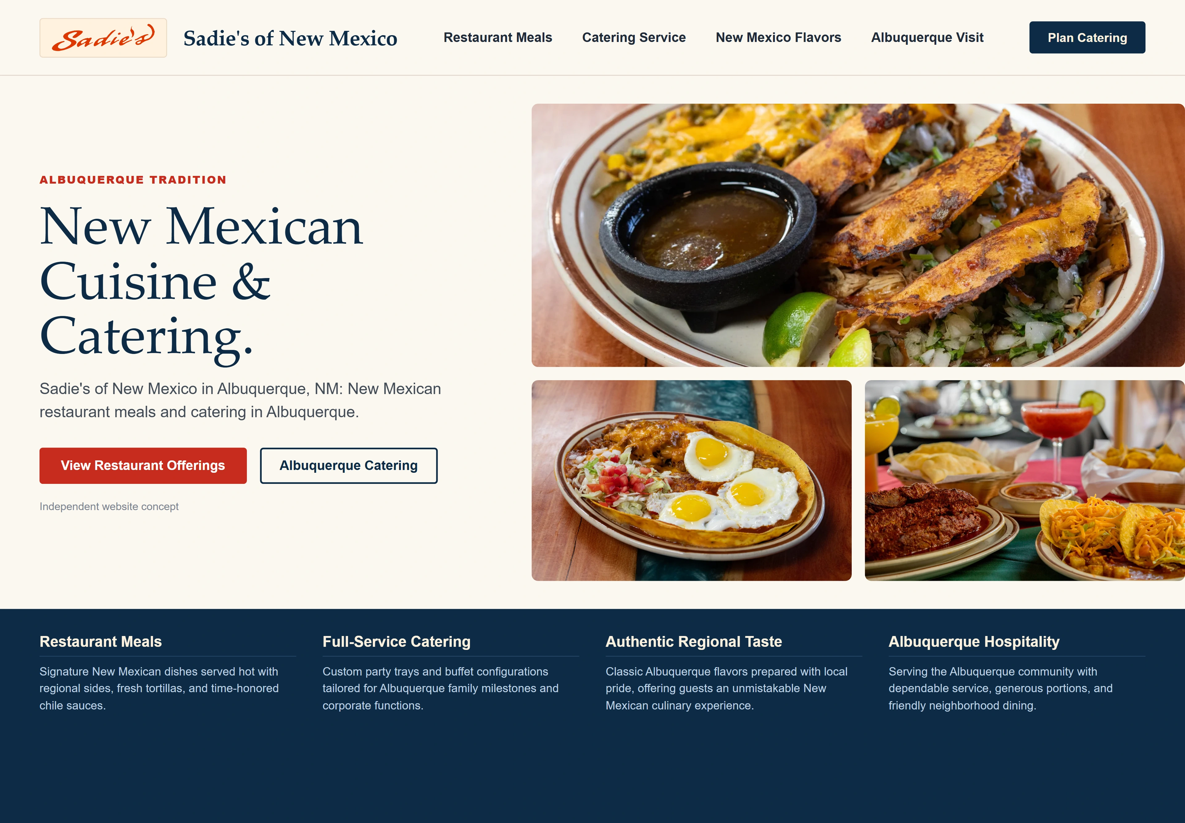 Sadie's of New Mexico, individual website design concept B