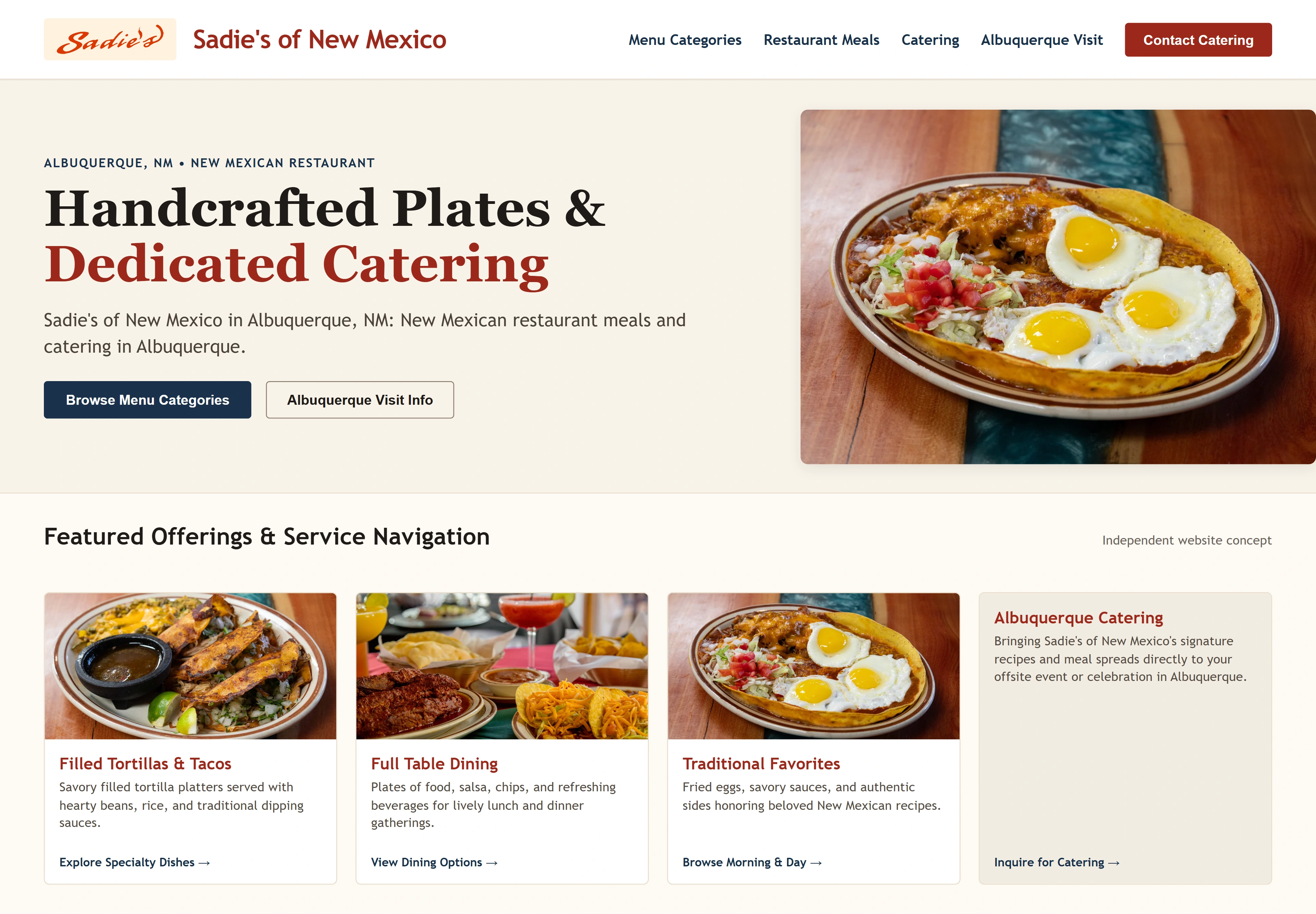 Sadie's of New Mexico, individual website design concept C