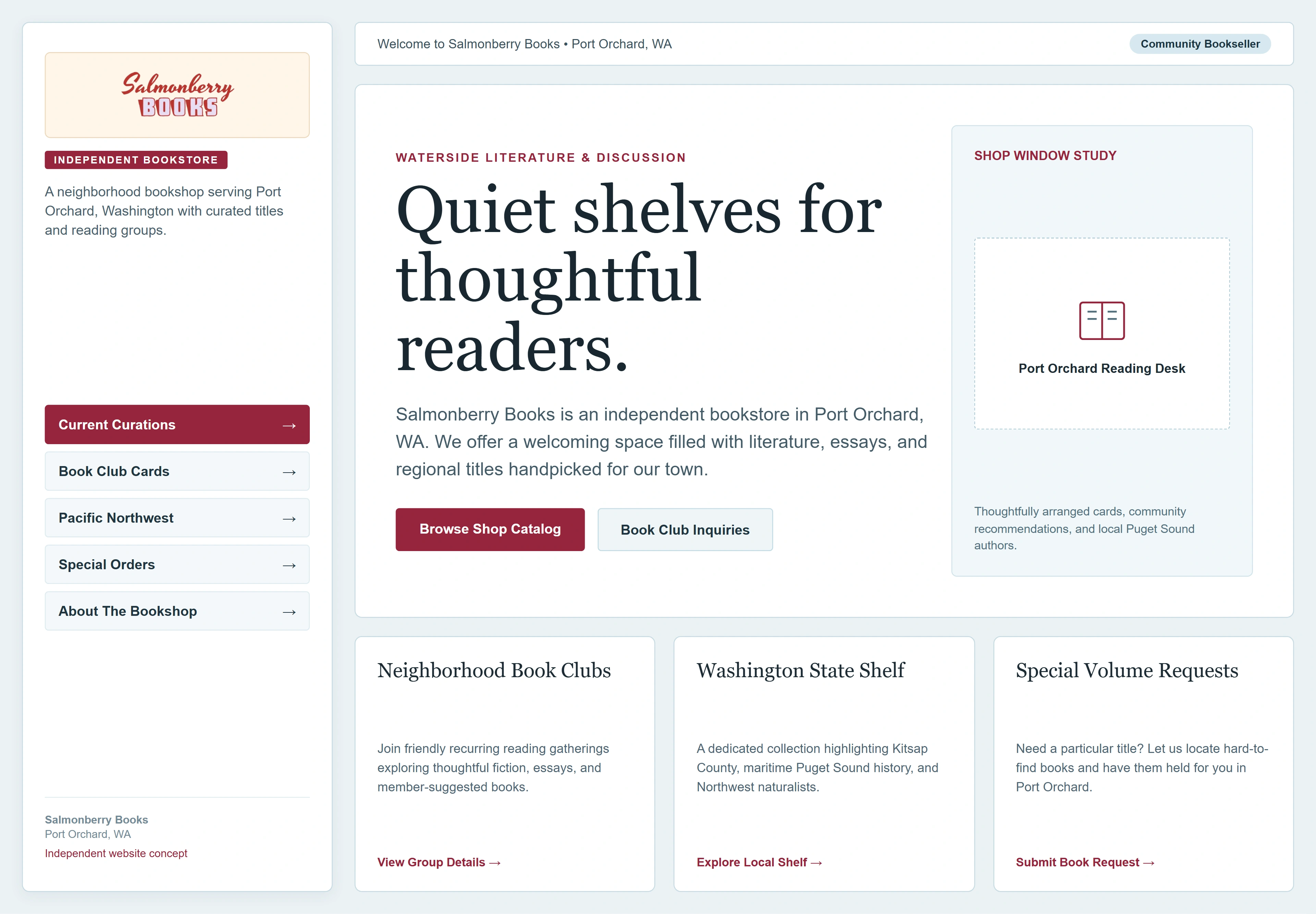 Salmonberry Books, individual website design concept C