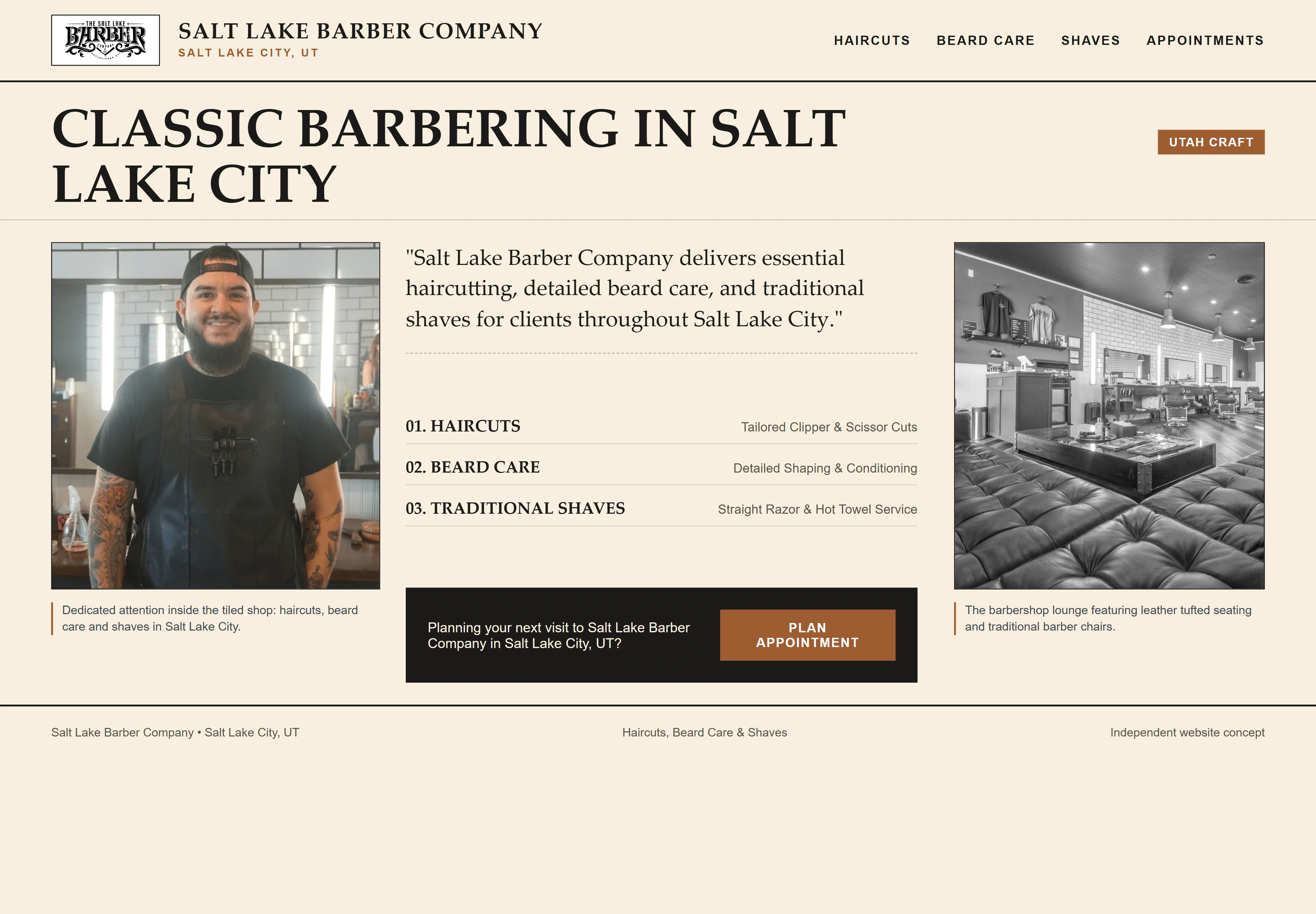 Salt Lake Barber Company, individual website design concept B