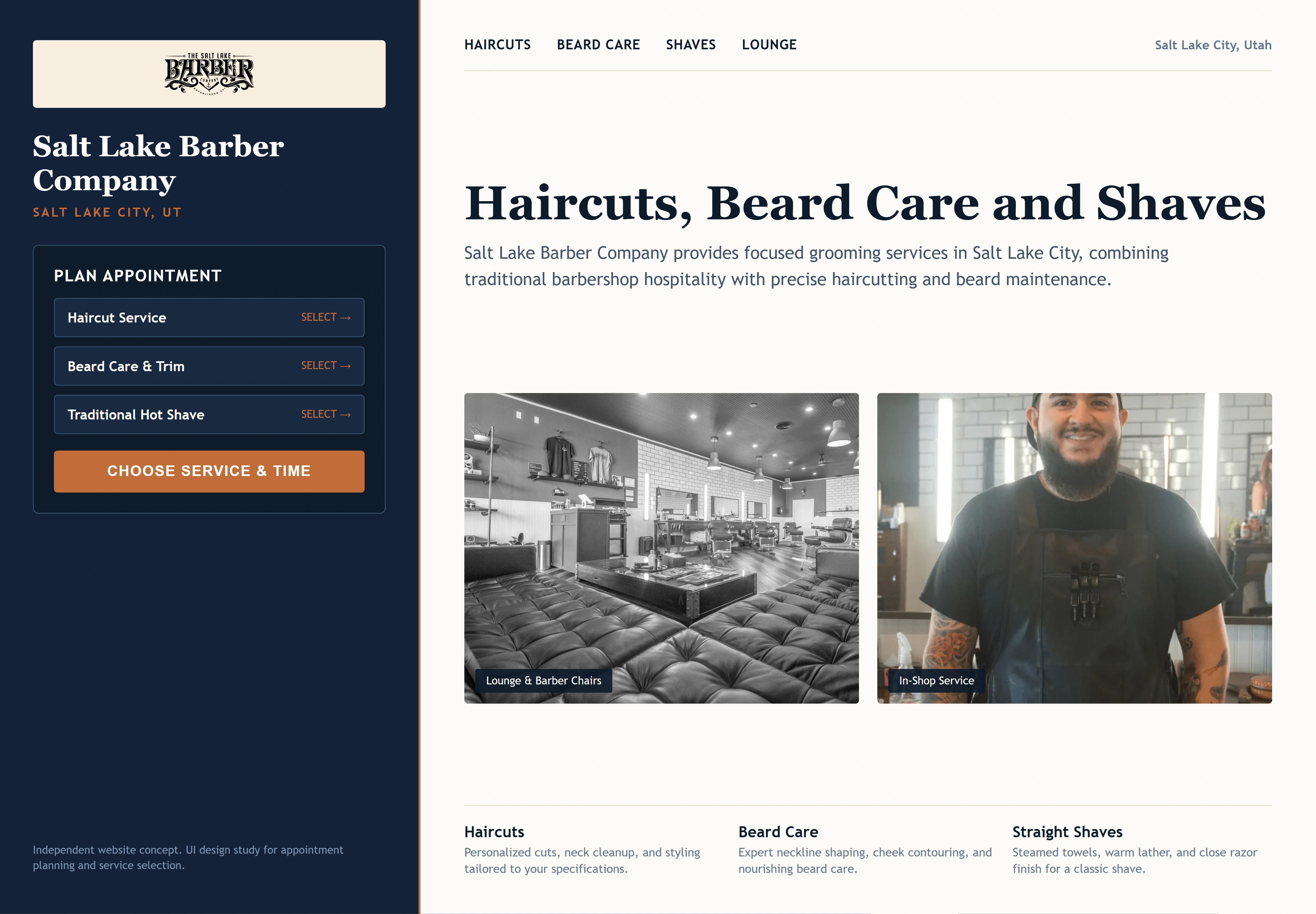 Salt Lake Barber Company, individual website design concept C