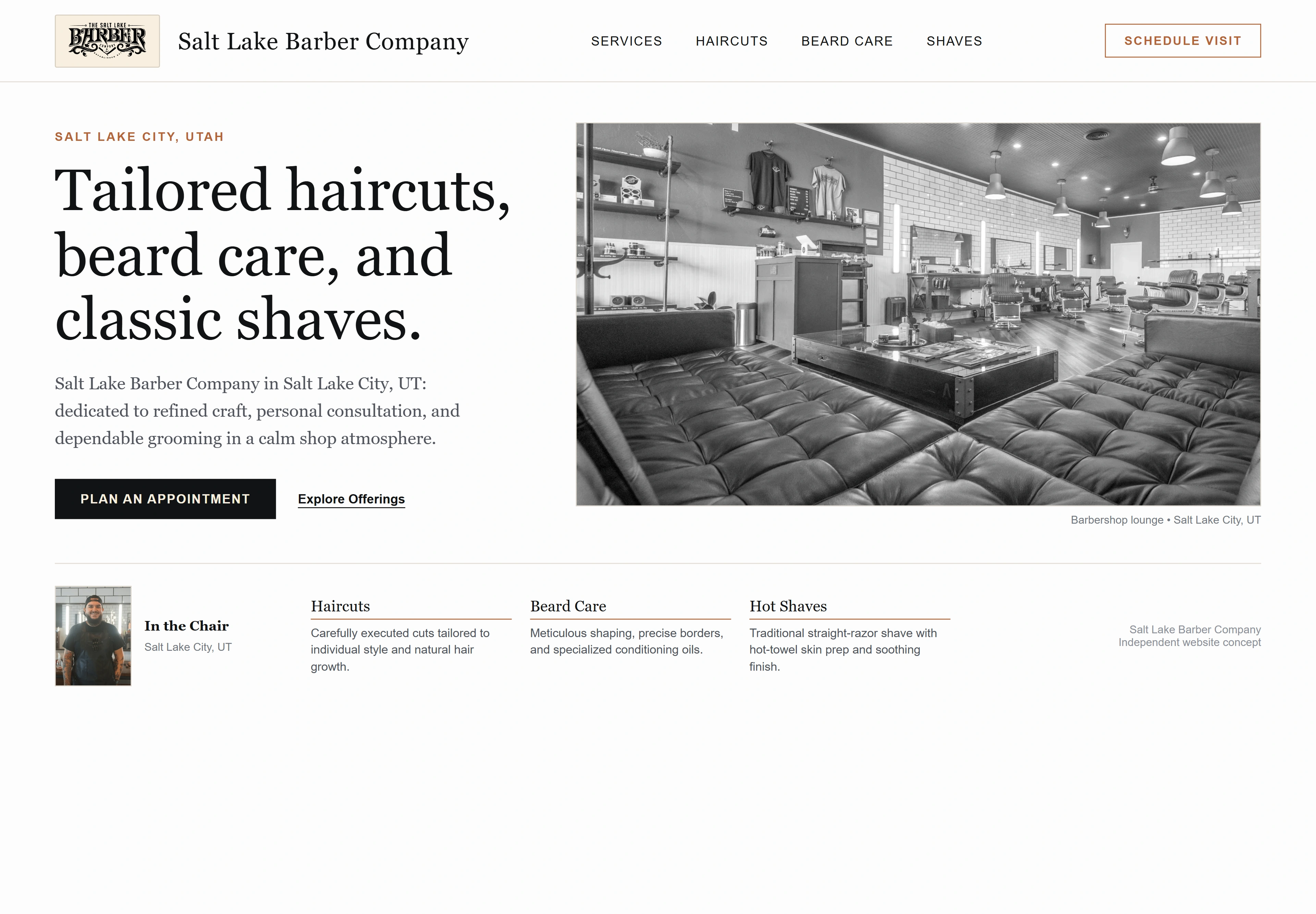 Salt Lake Barber Company, individual website design concept D