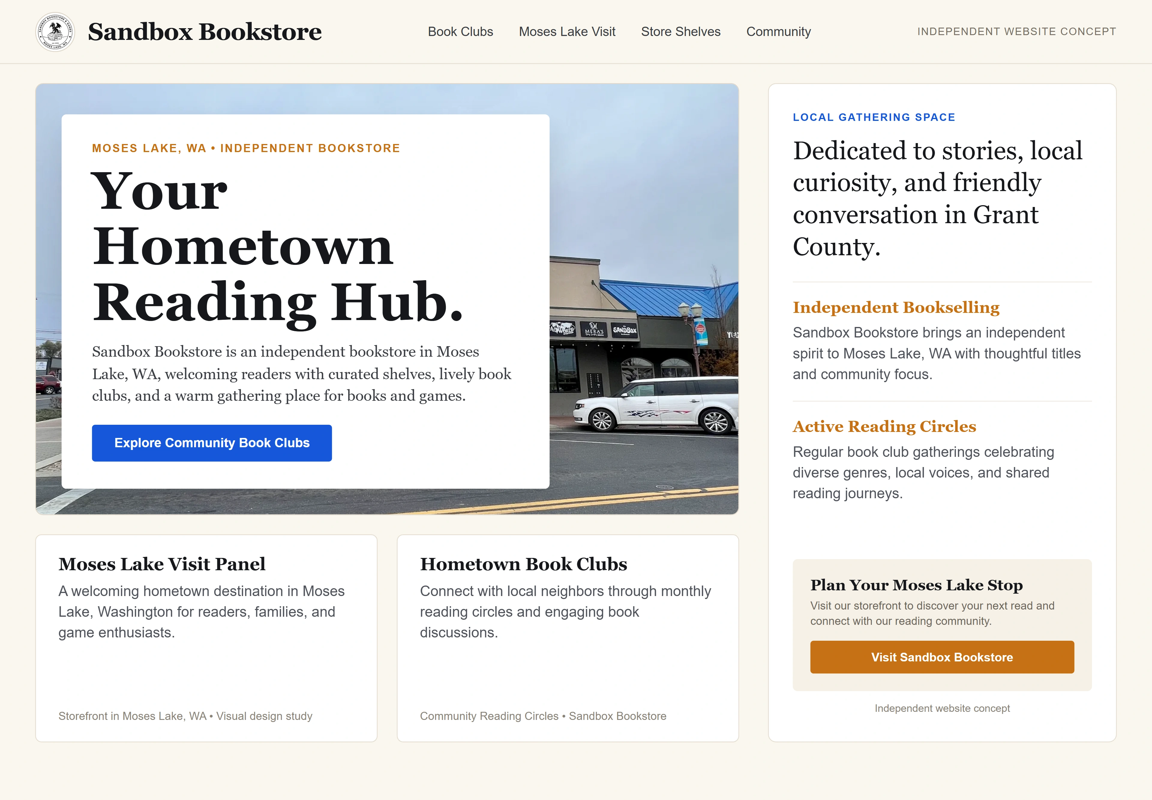 Sandbox Bookstore, individual website design concept A