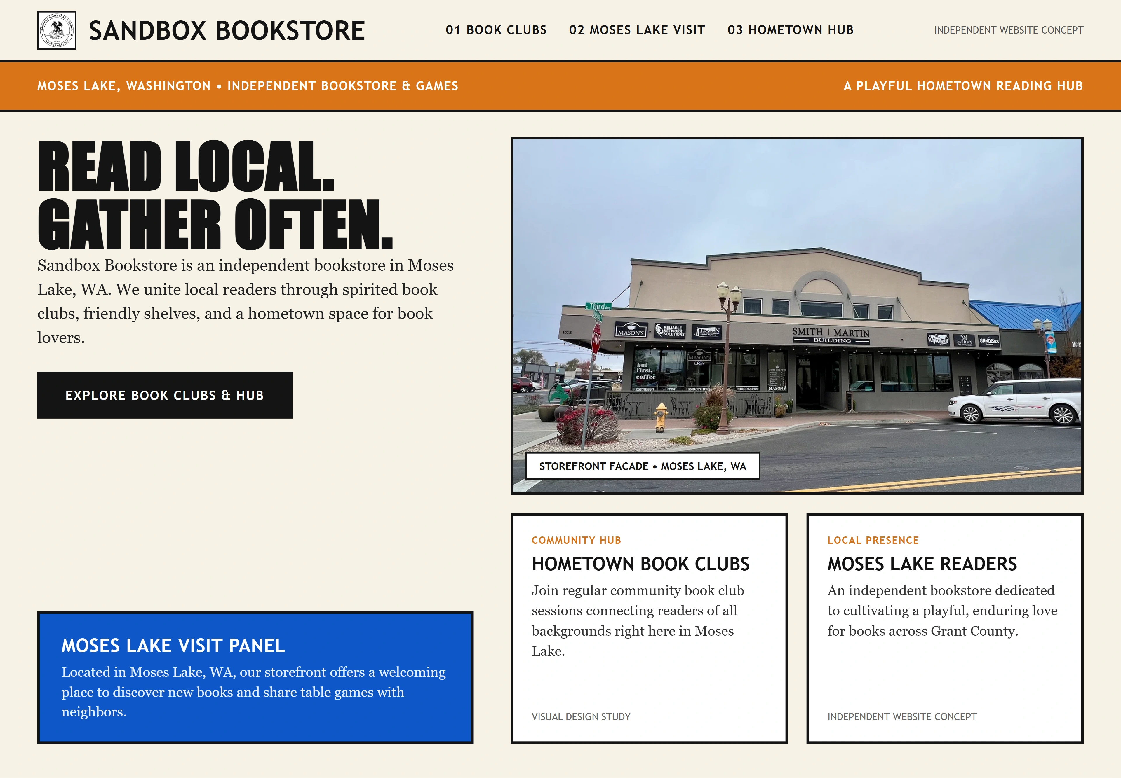 Sandbox Bookstore, individual website design concept B