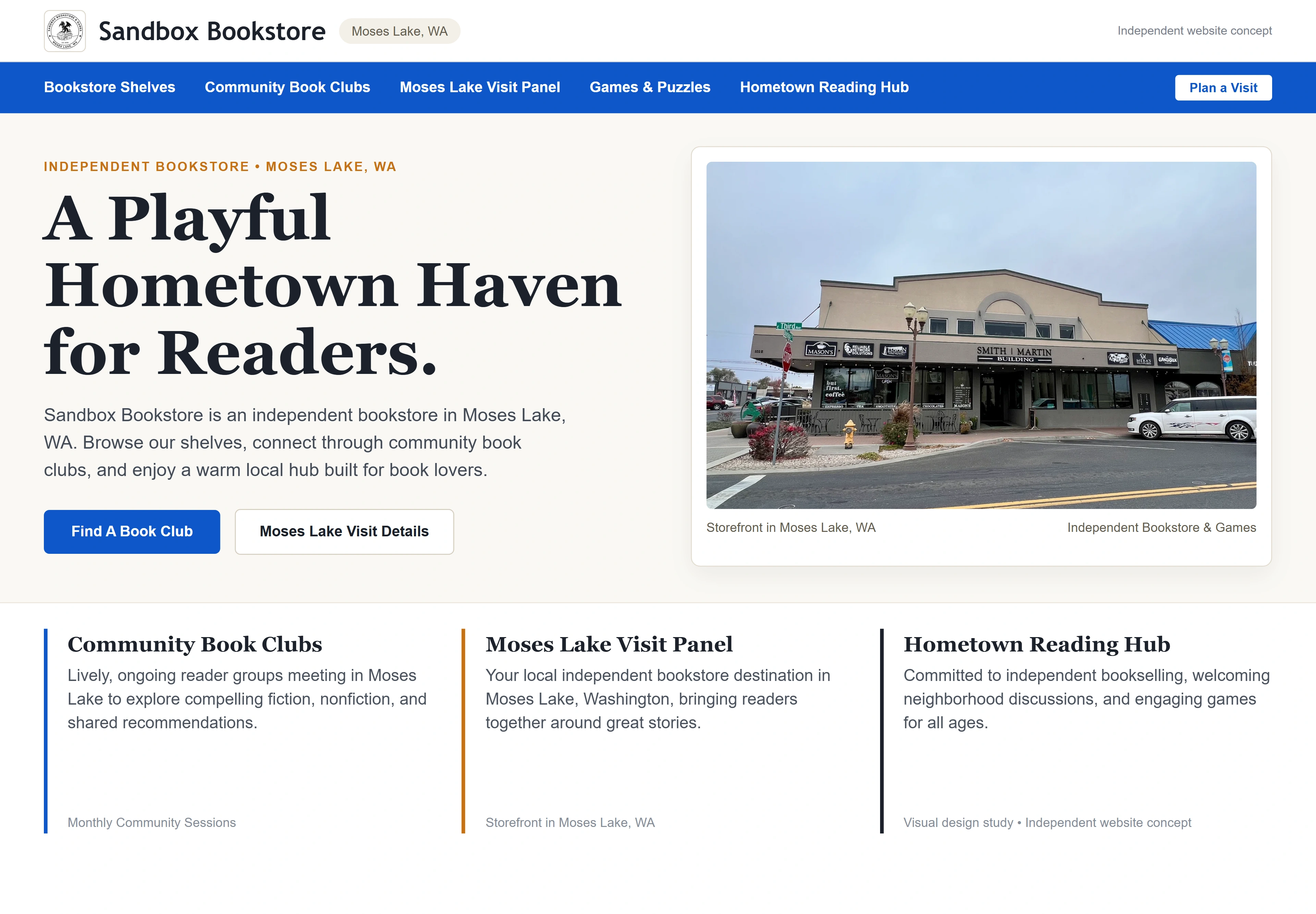 Sandbox Bookstore, individual website design concept C