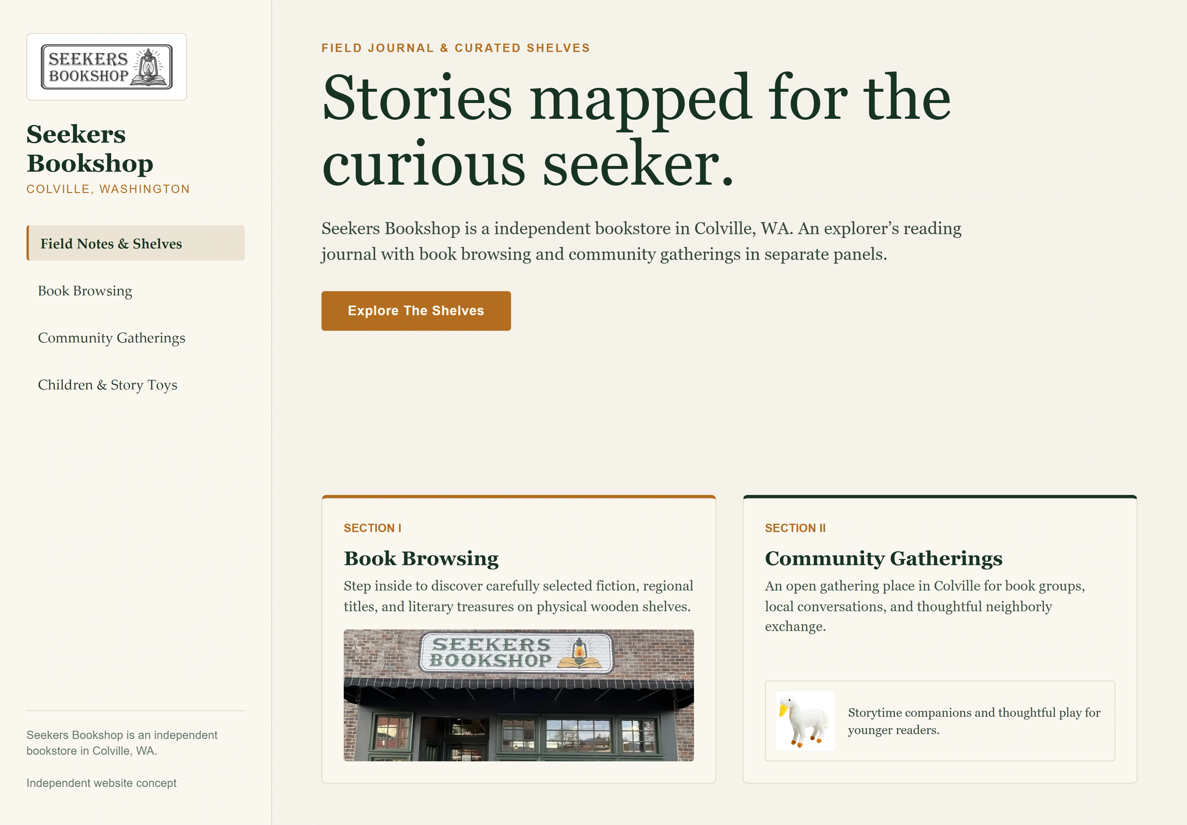 Seekers Bookshop, individual website design concept A
