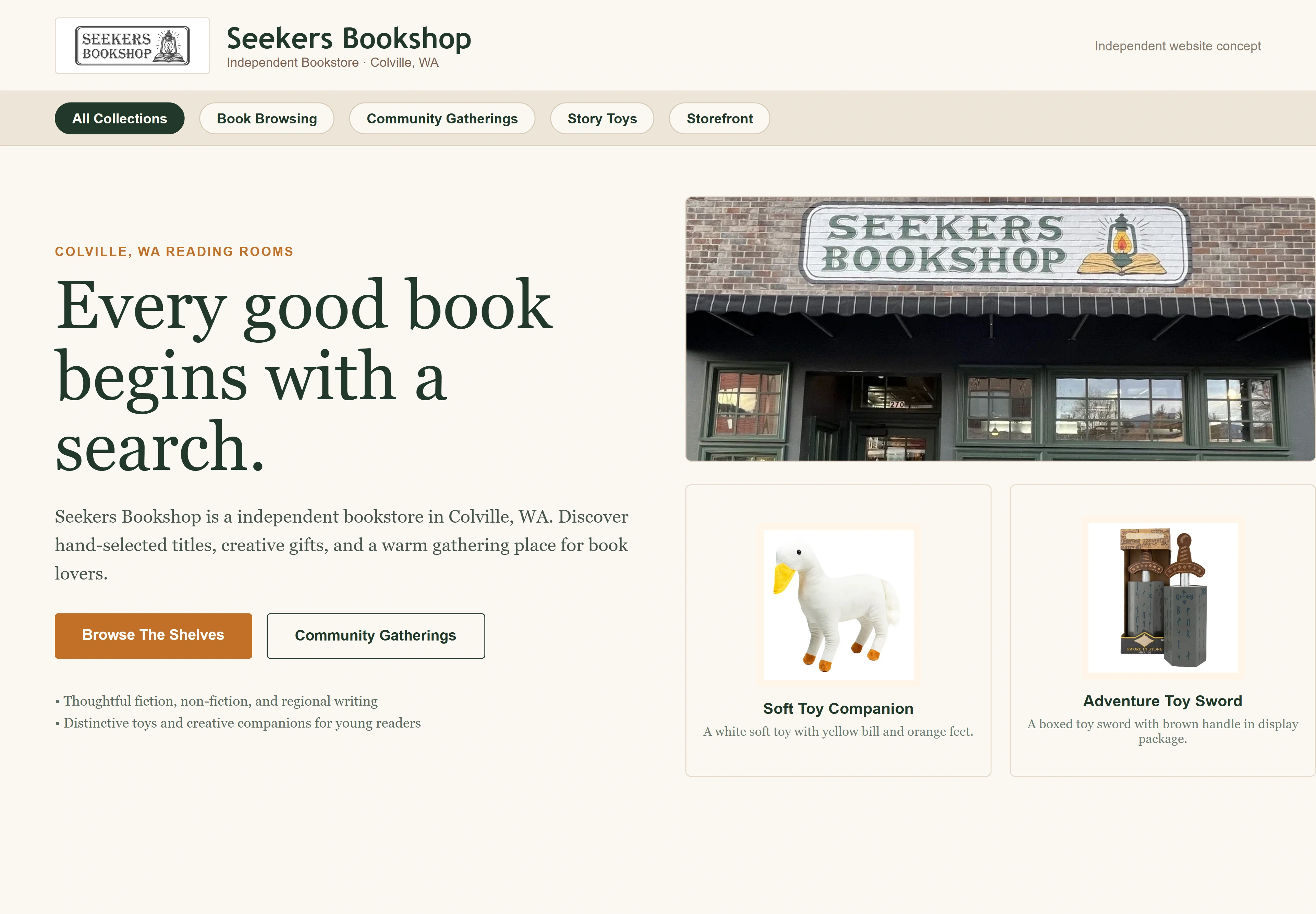Seekers Bookshop, individual website design concept C