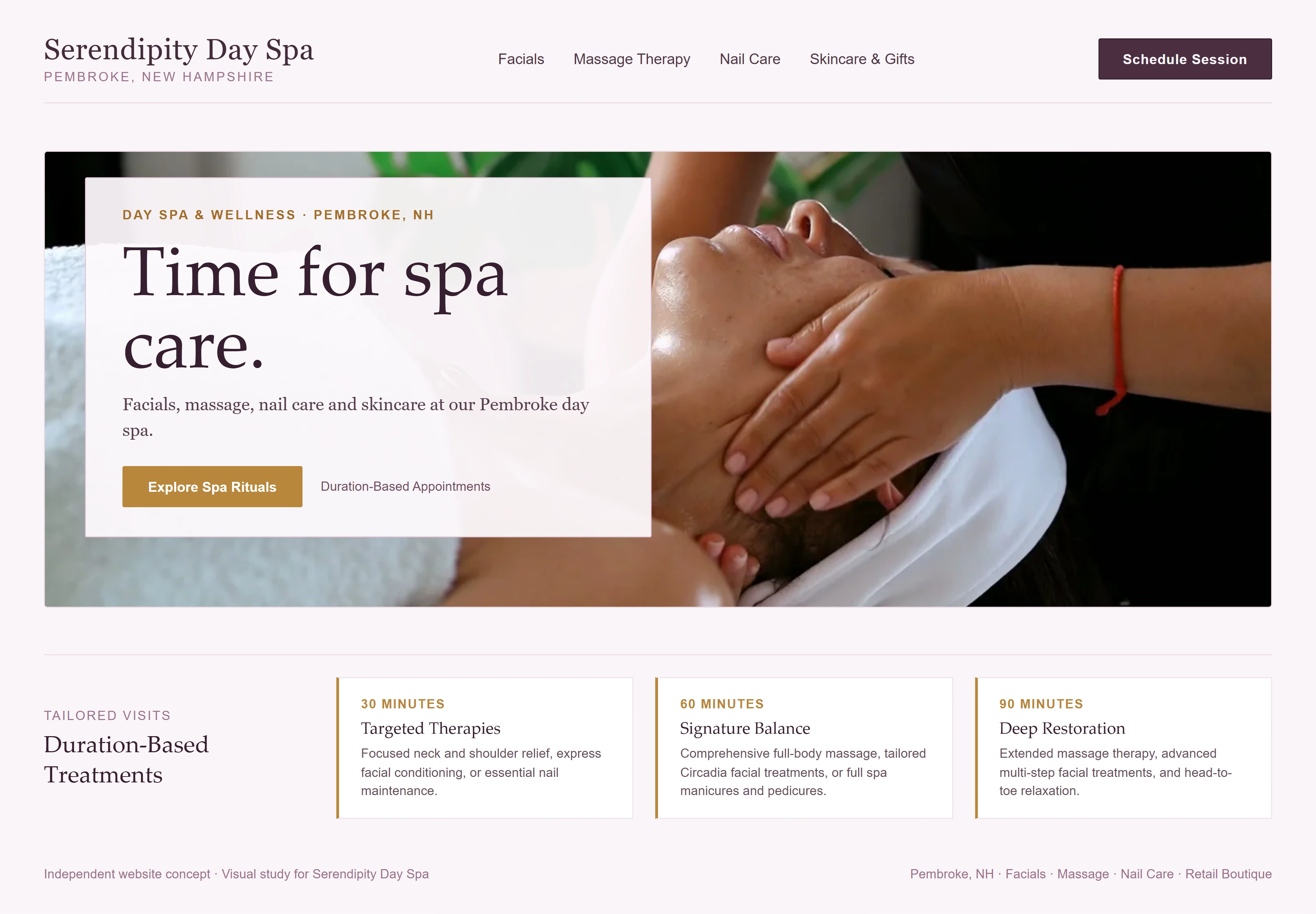 Serendipity Day Spa, individual website design concept A