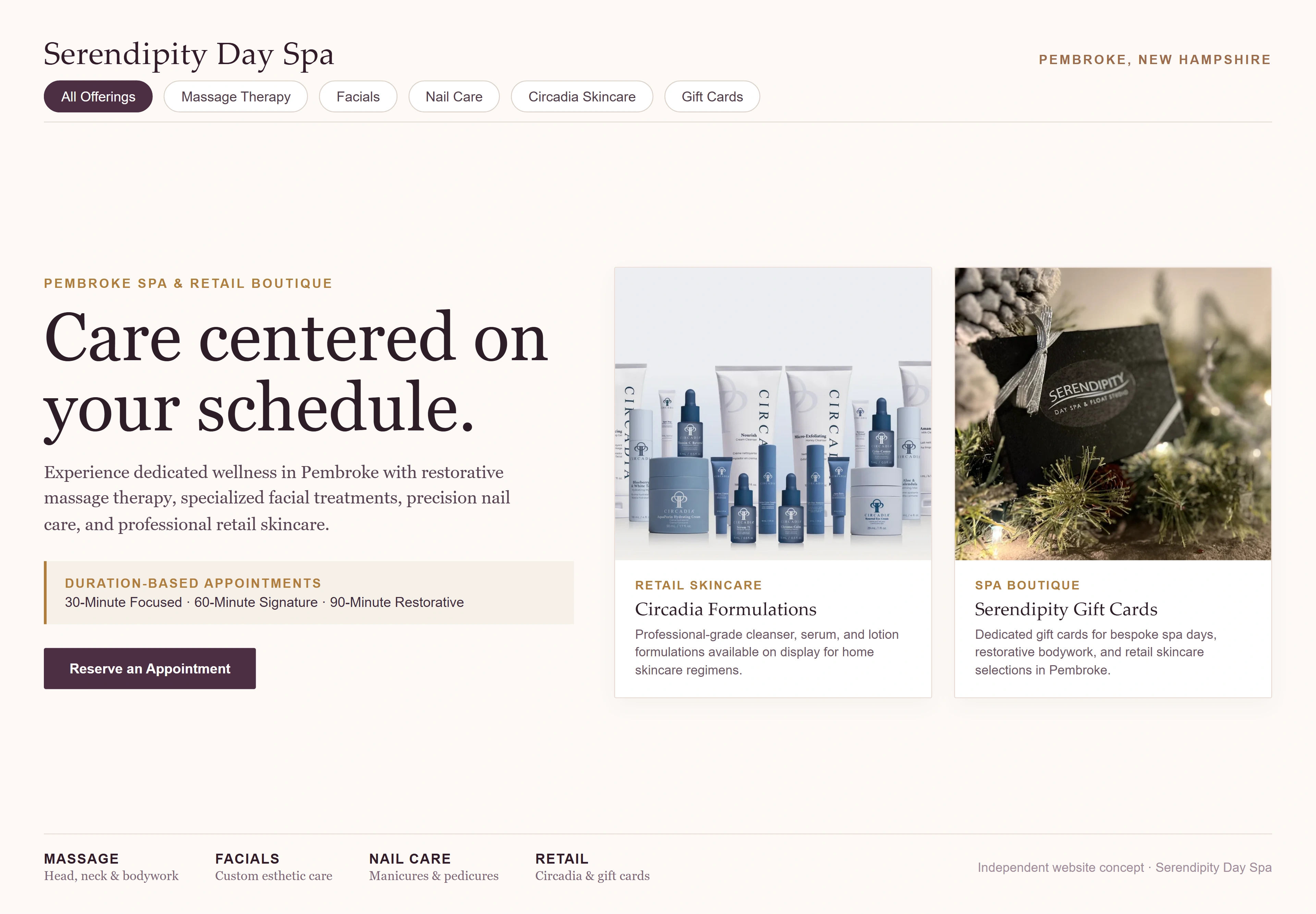 Serendipity Day Spa, individual website design concept C