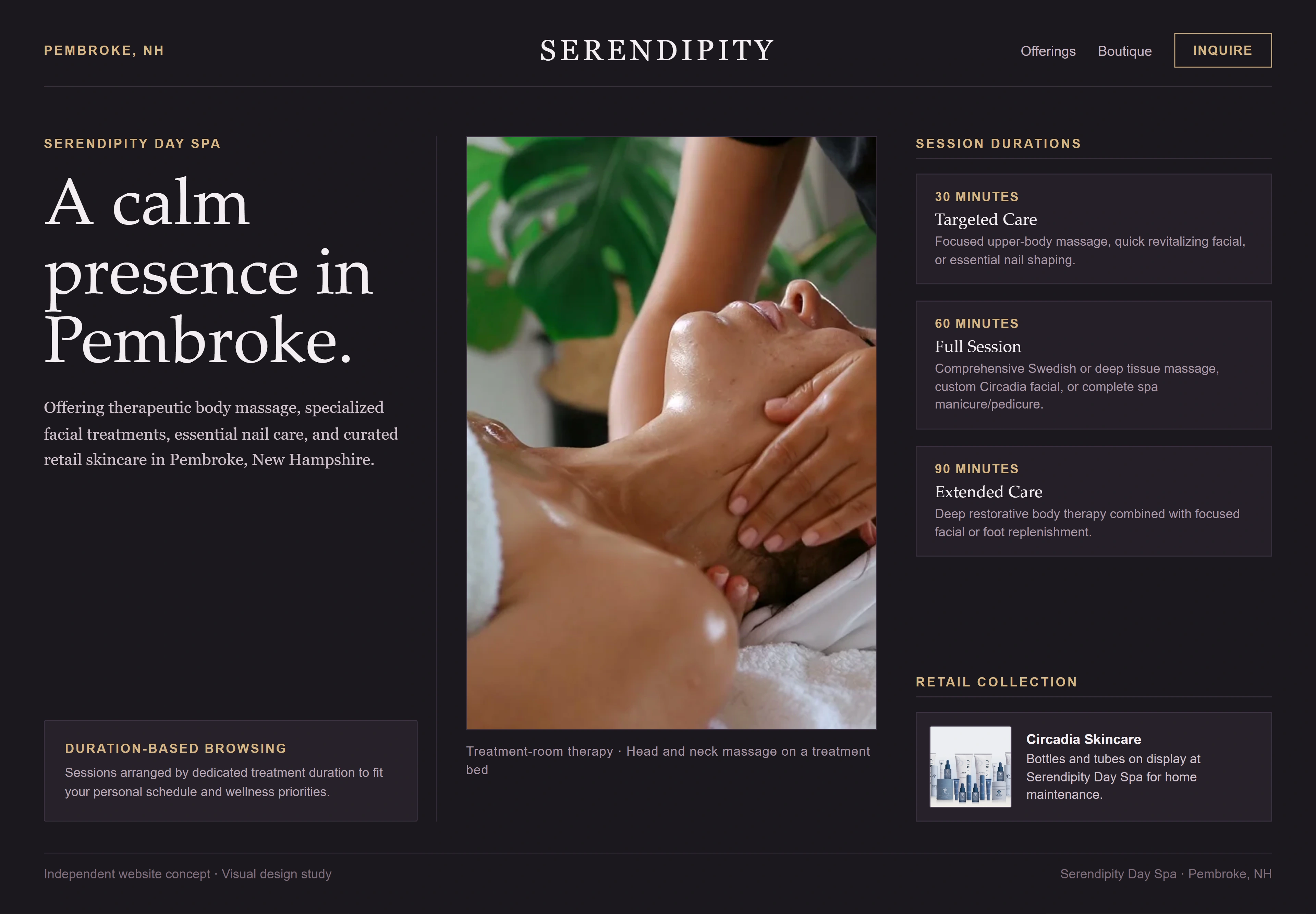 Serendipity Day Spa, individual website design concept D