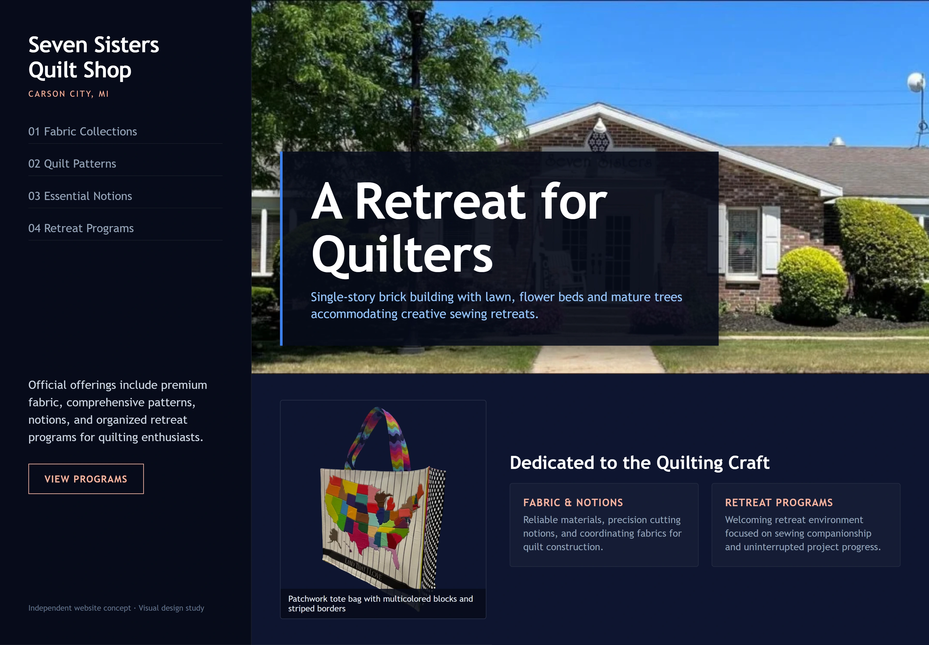 Seven Sisters Quilt Shop, individual website design concept B