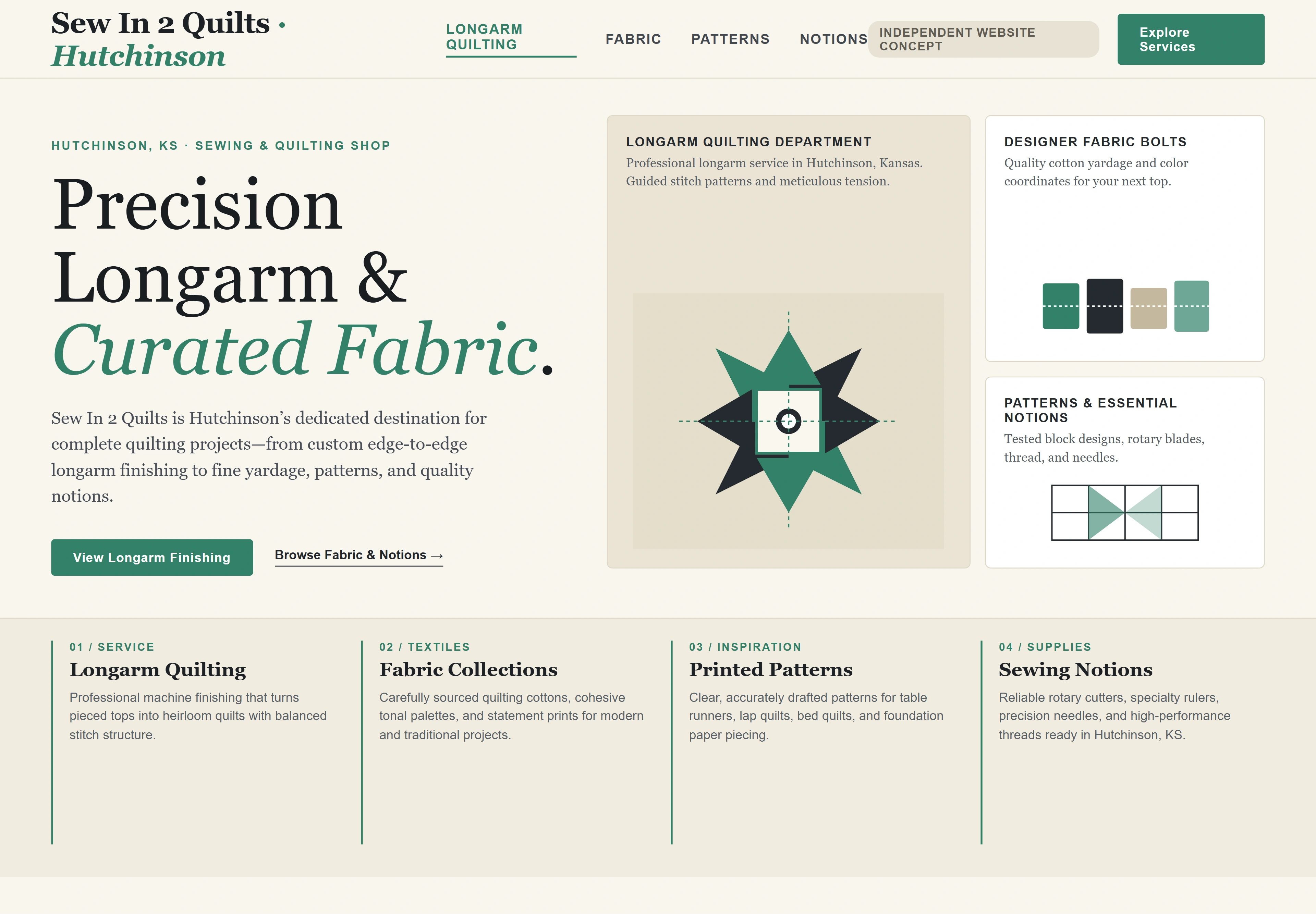 Sew In 2 Quilts, individual website design concept A