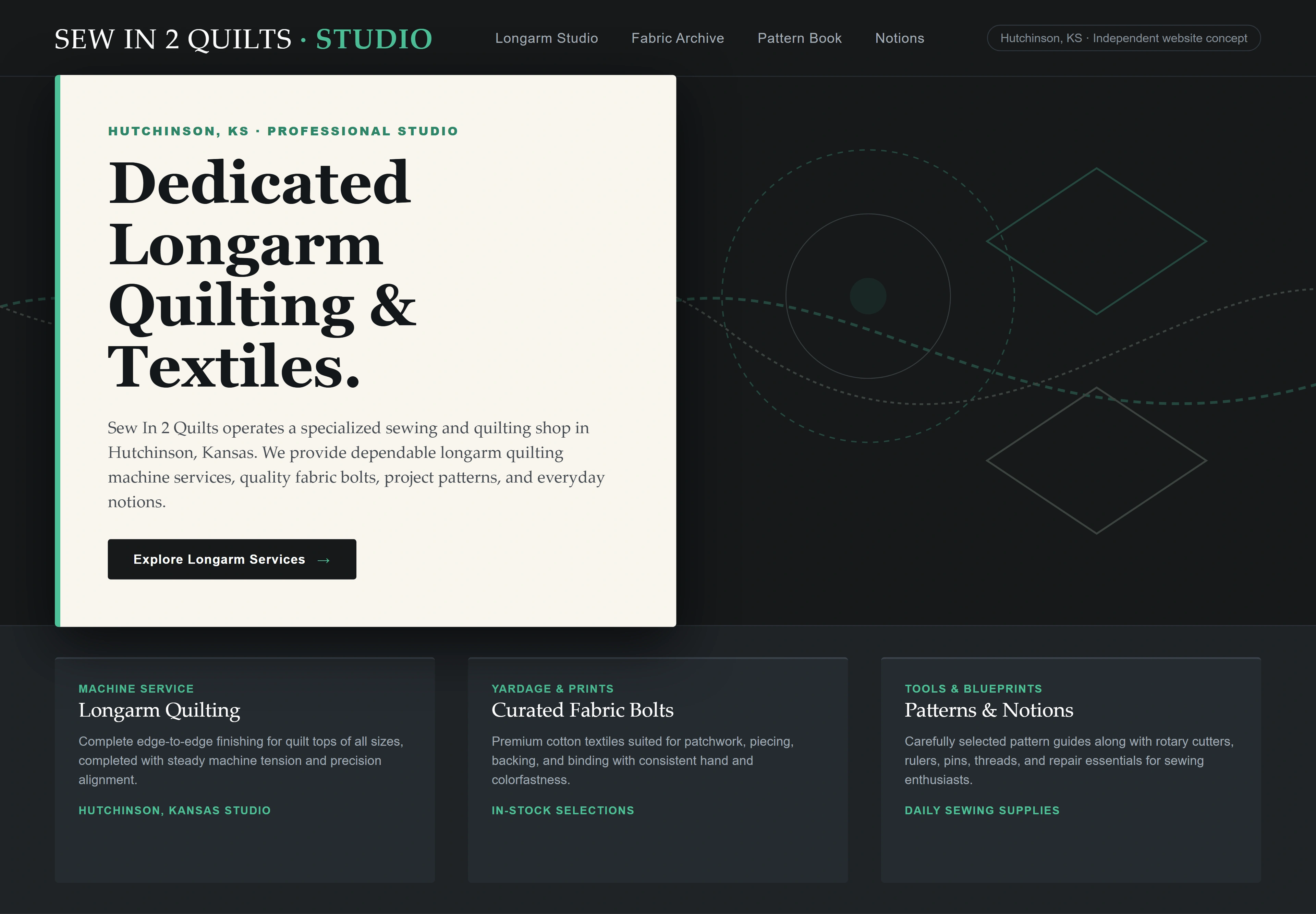Sew In 2 Quilts, individual website design concept B
