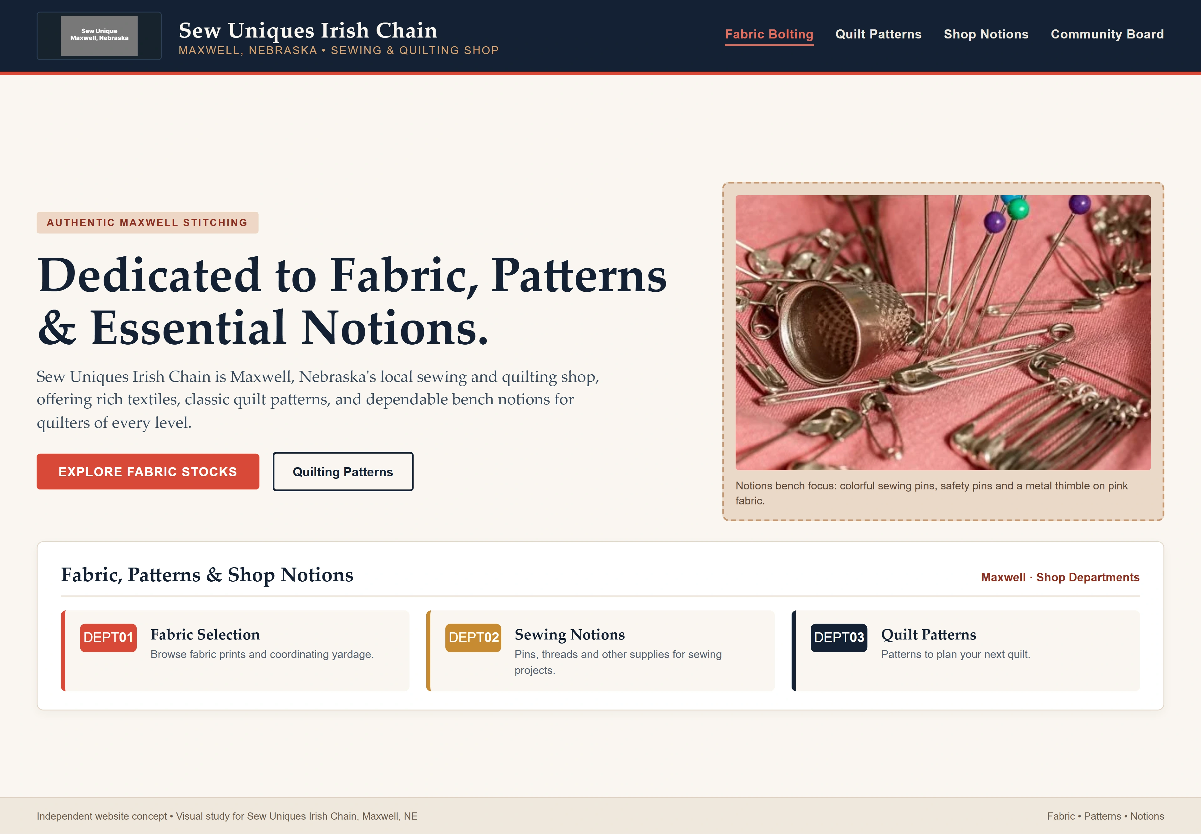 Sew Uniques Irish Chain, individual website design concept A