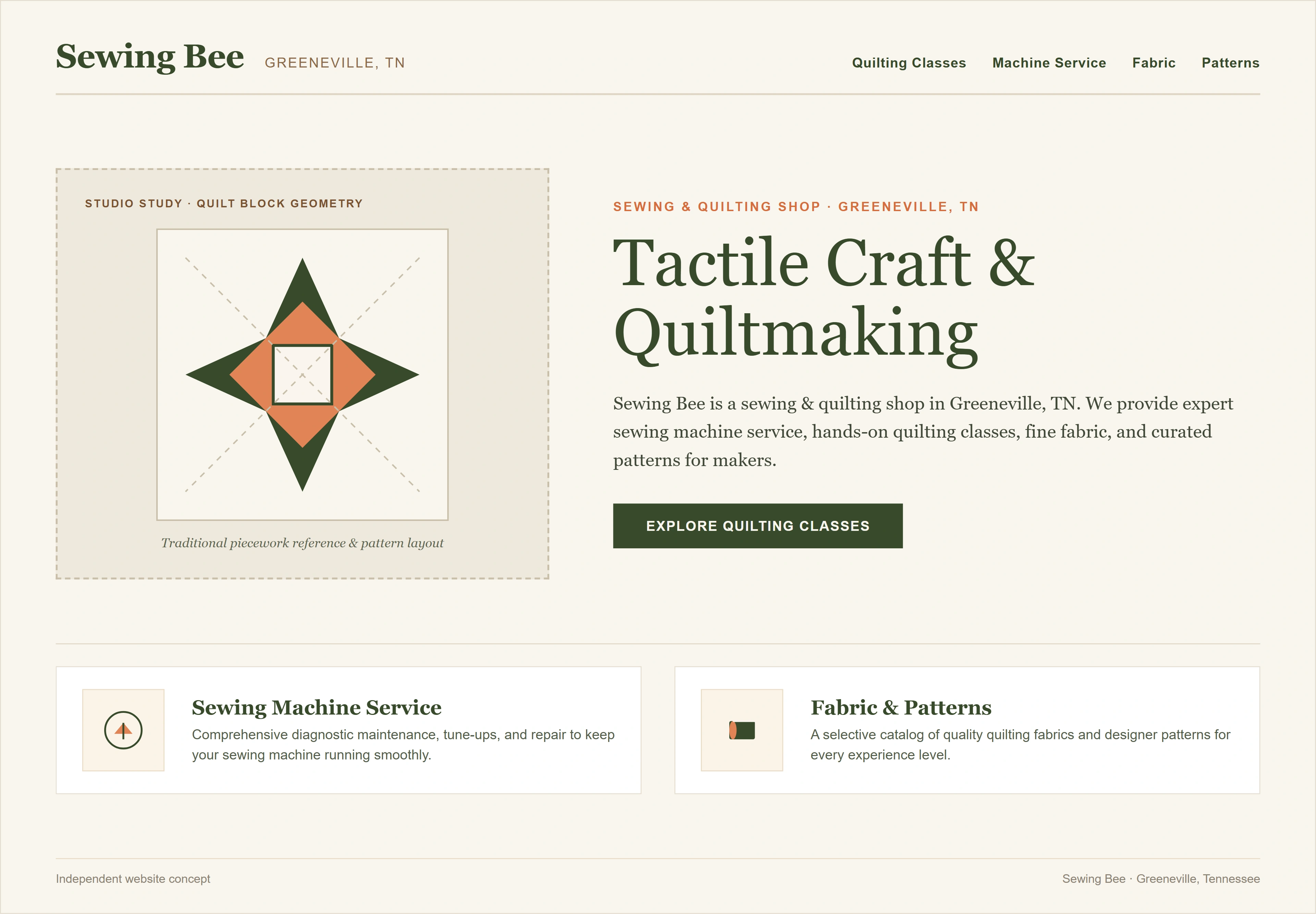 Sewing Bee, individual website design concept A