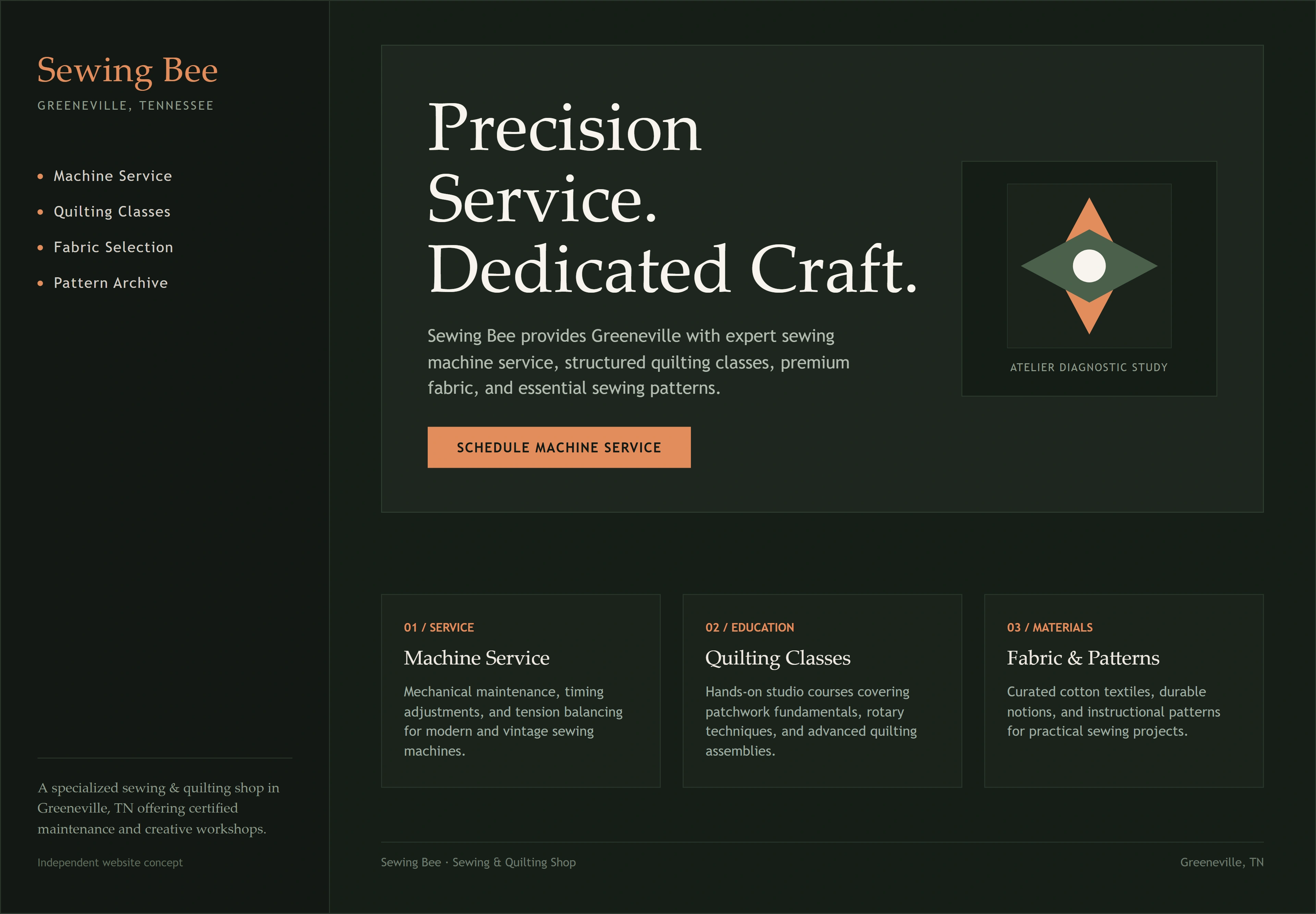 Sewing Bee, individual website design concept B