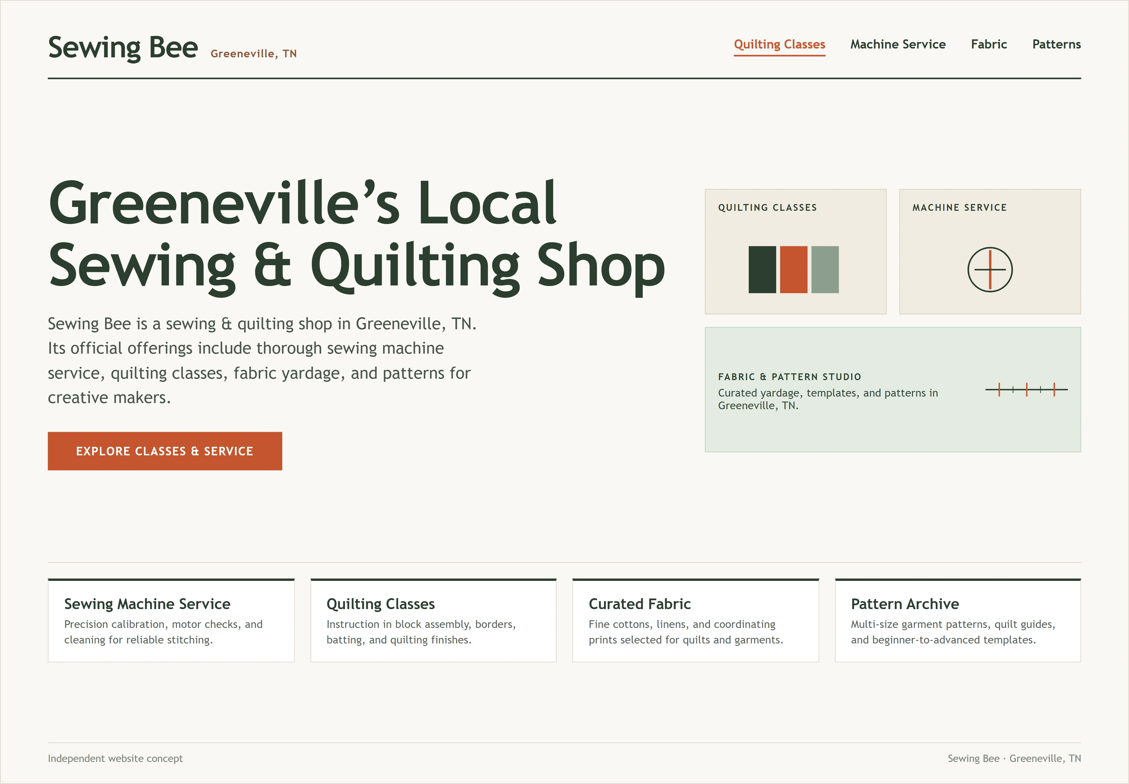 Sewing Bee, individual website design concept C