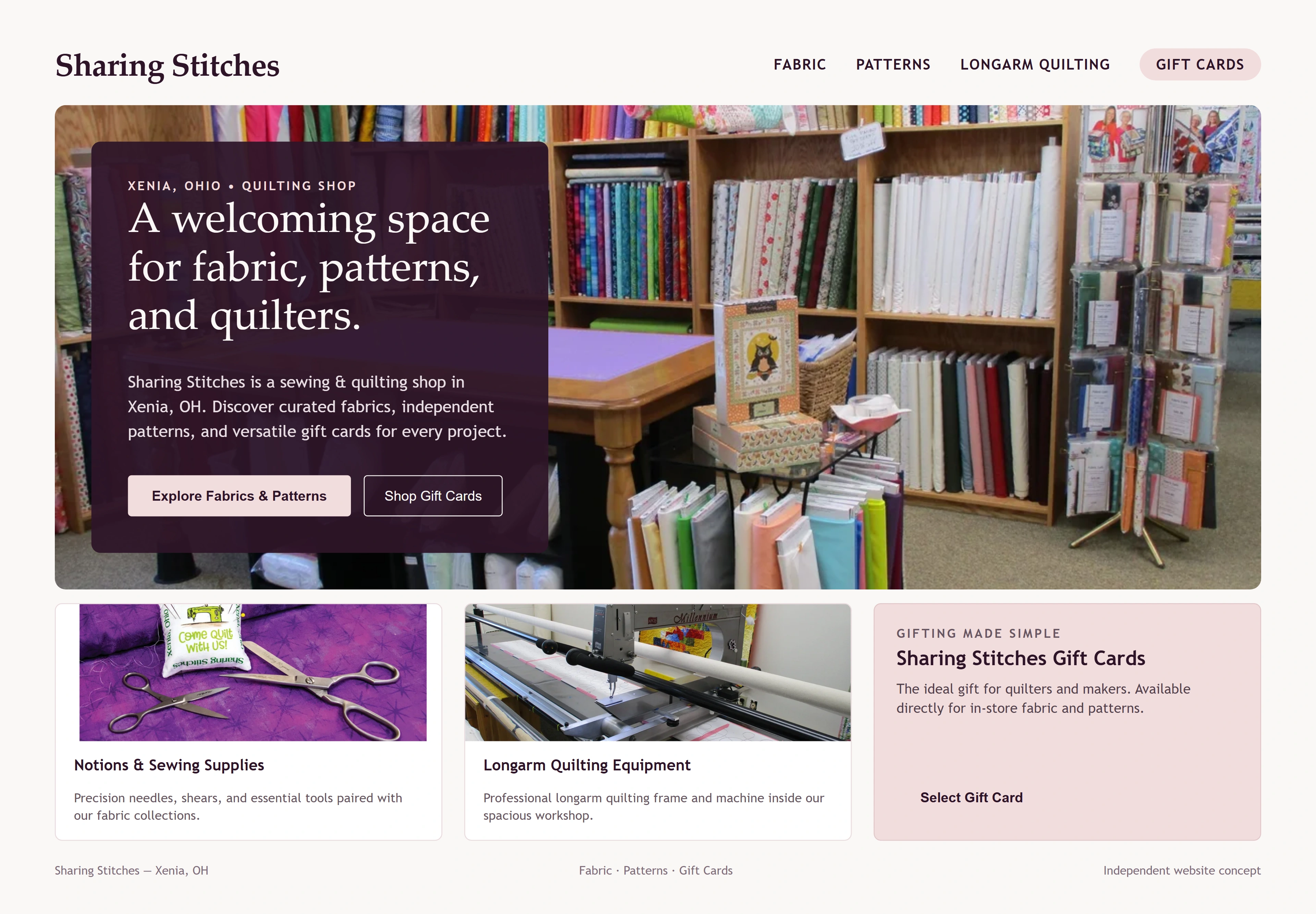 Sharing Stitches, individual website design concept A