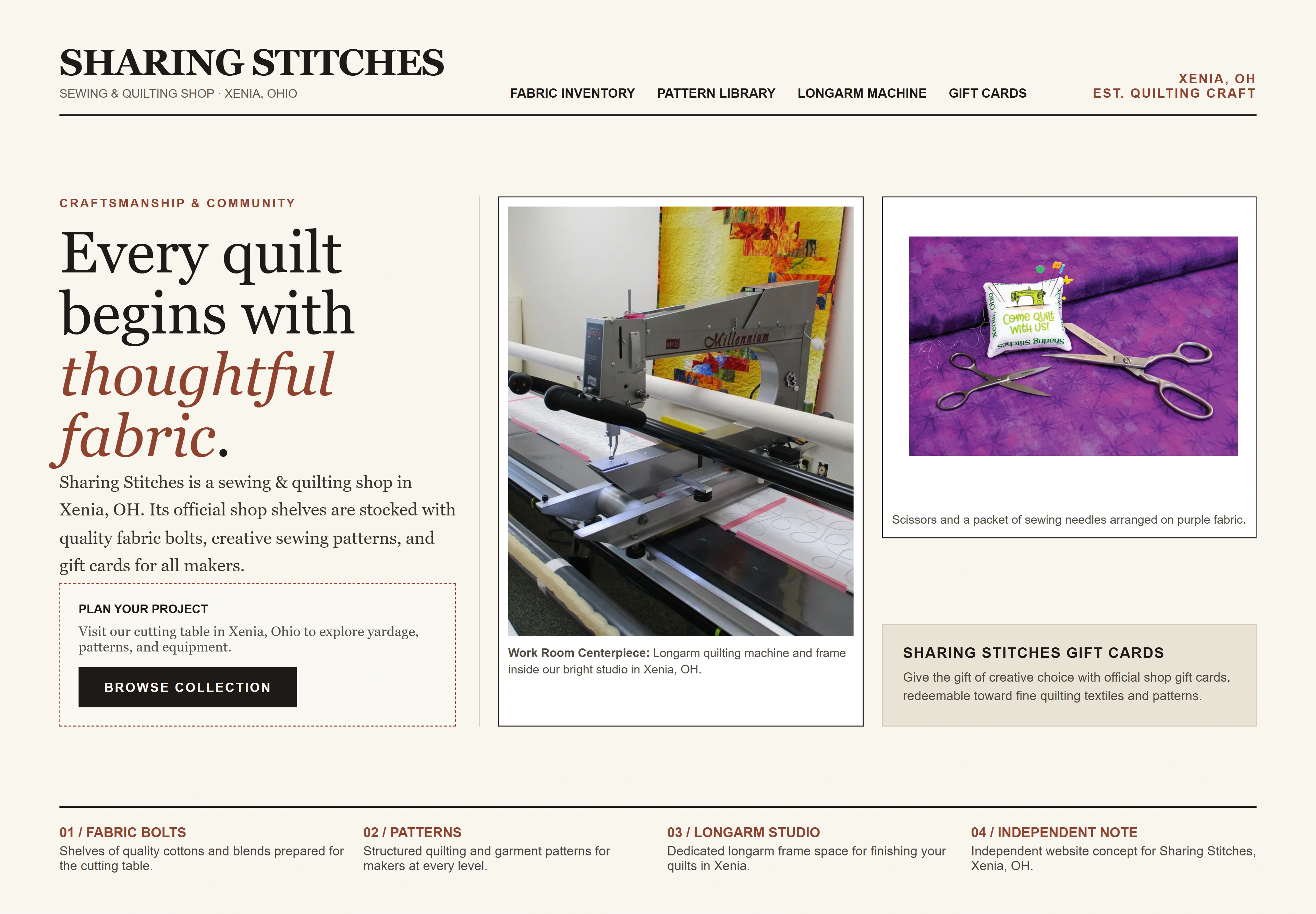 Sharing Stitches, individual website design concept B