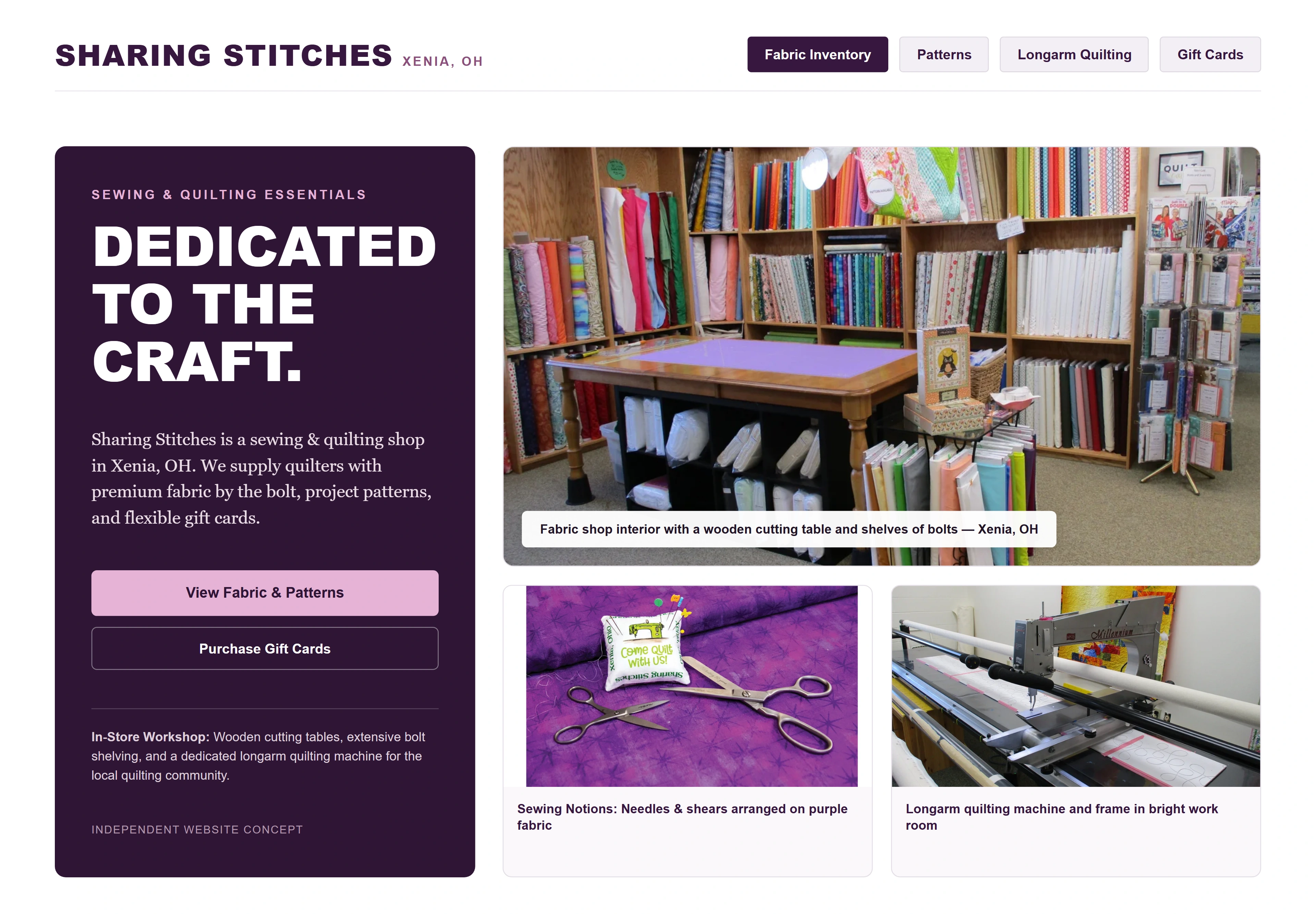 Sharing Stitches, individual website design concept C