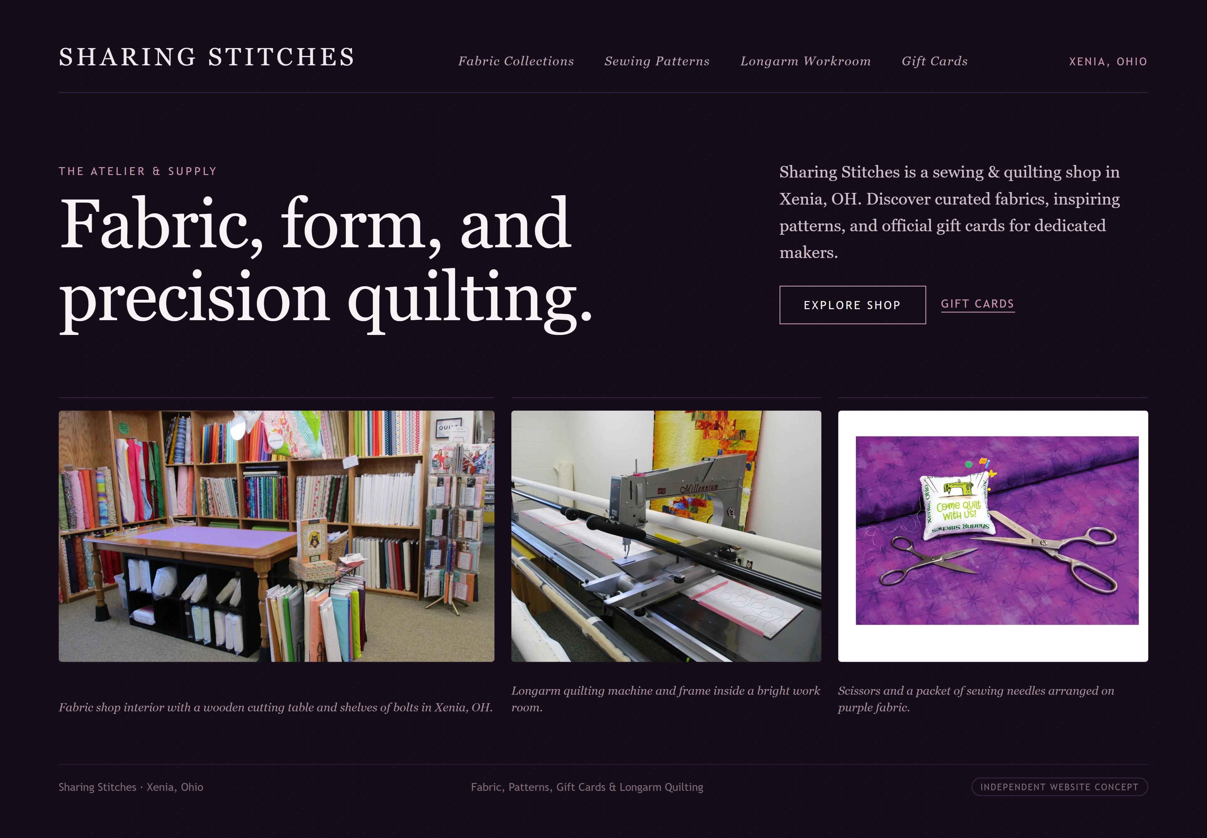 Sharing Stitches, individual website design concept D