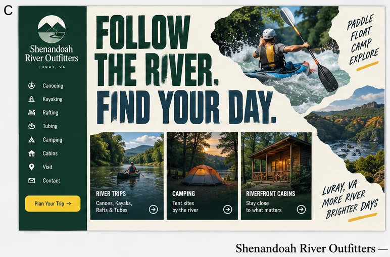 Shenandoah River Outfitters, individual website design concept C