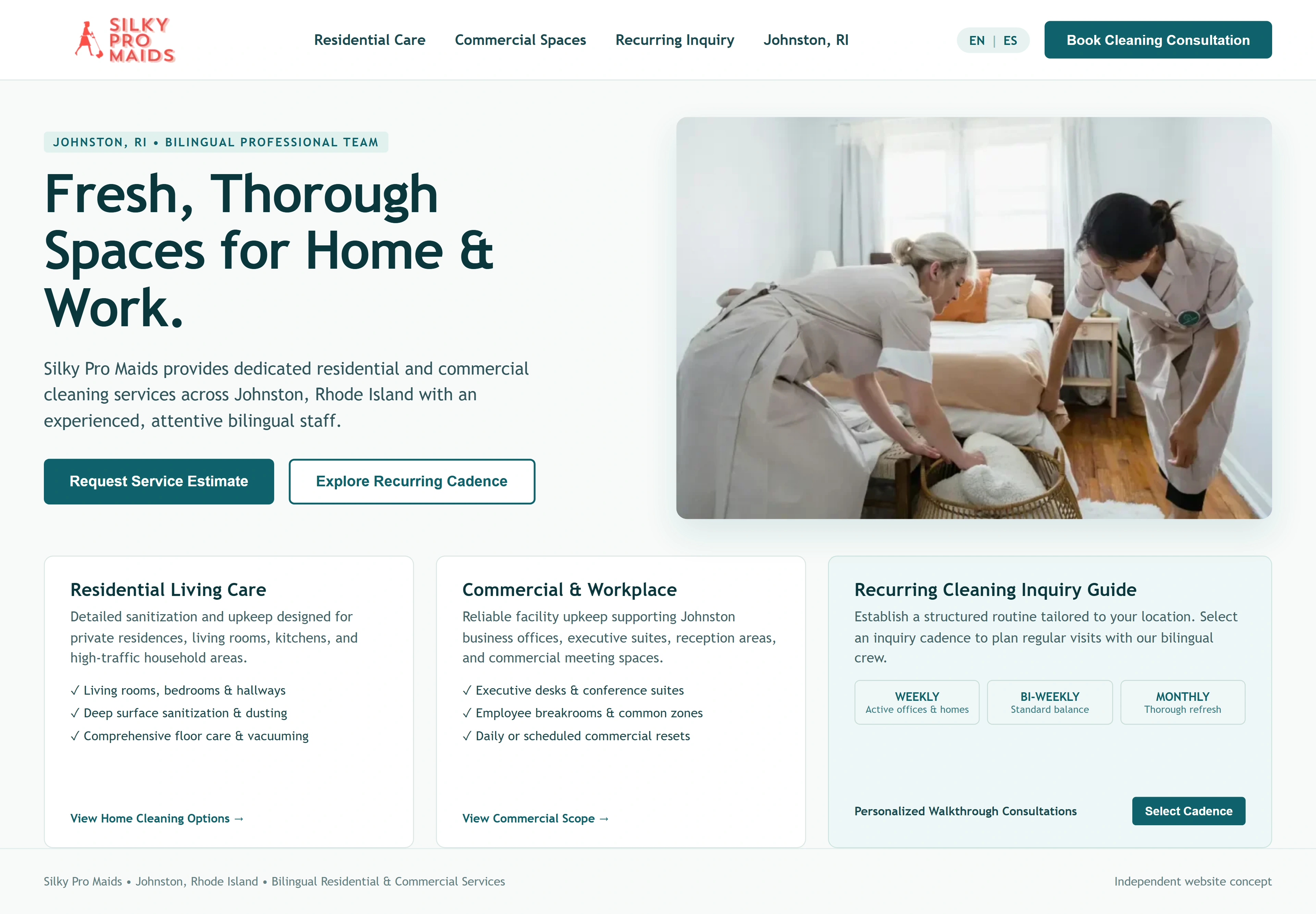 Silky Pro Maids, individual website design concept A