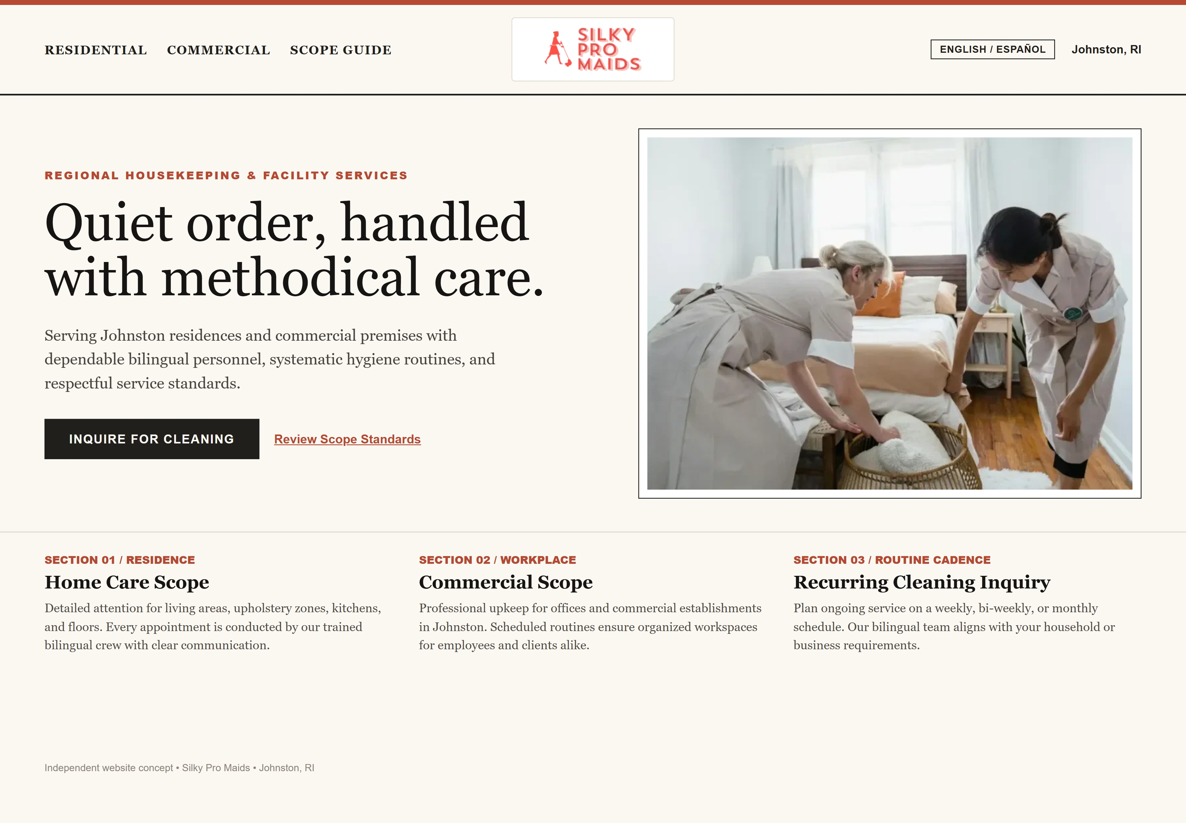 Silky Pro Maids, individual website design concept B