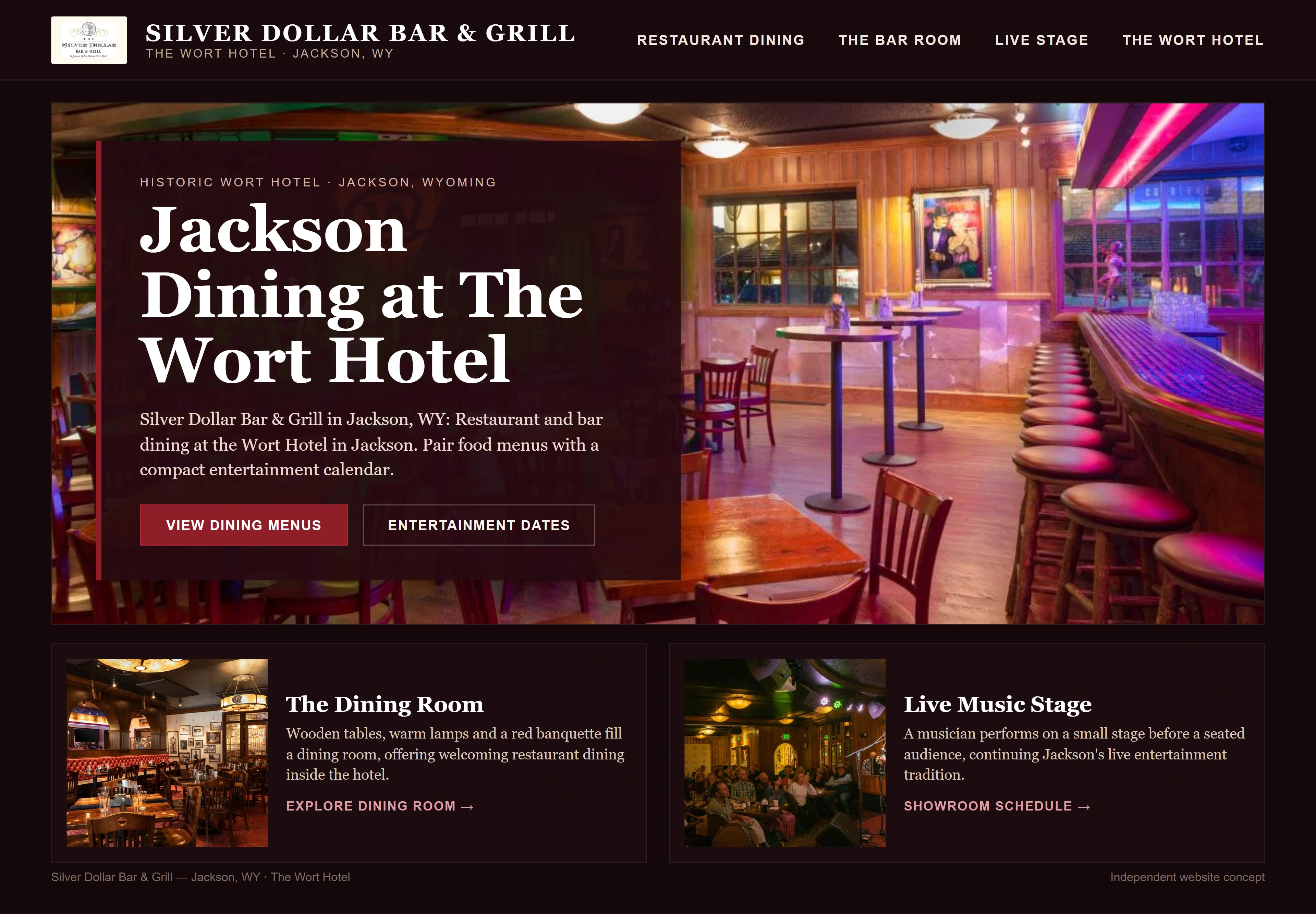 Silver Dollar Bar & Grill, individual website design concept A
