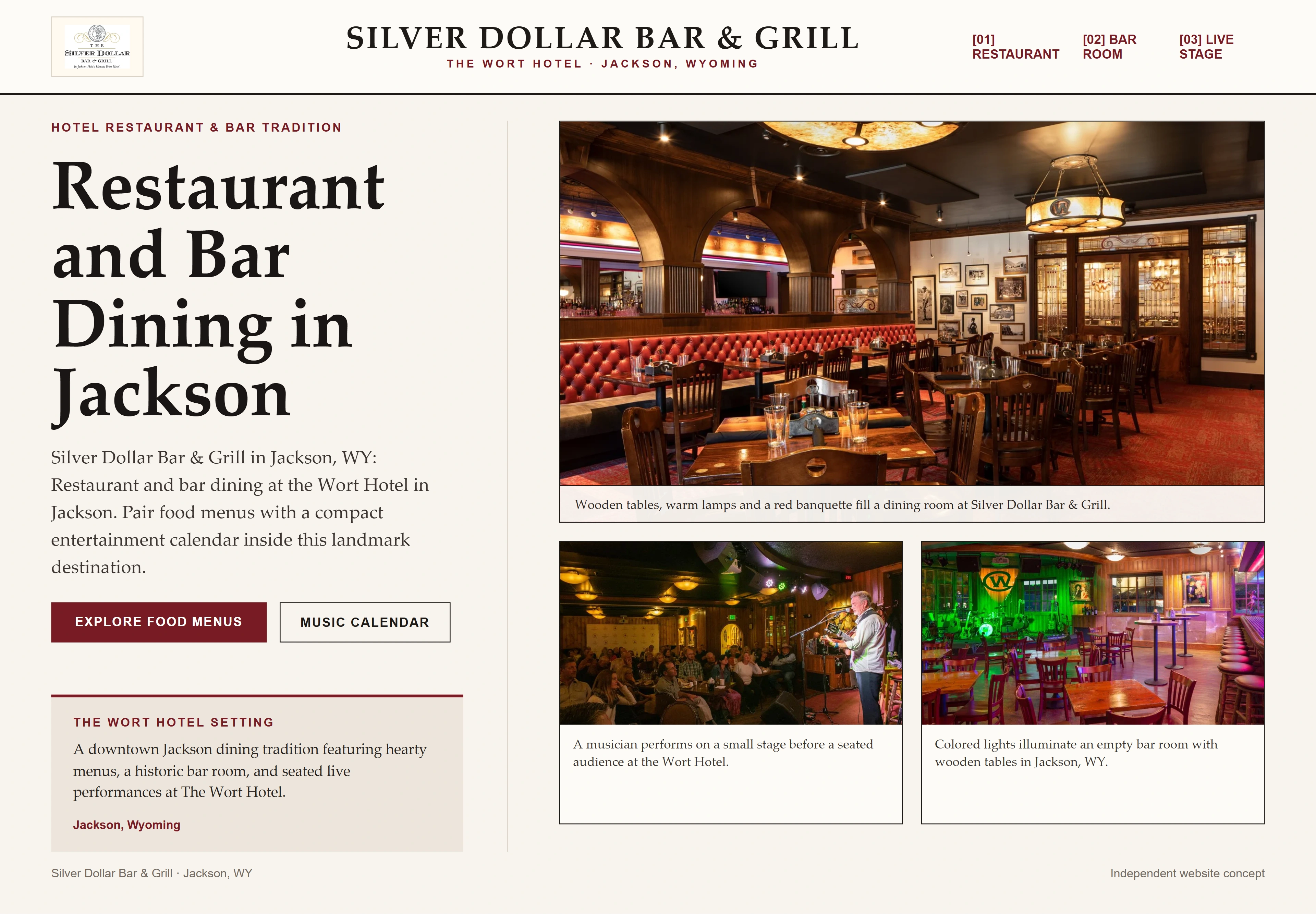 Silver Dollar Bar & Grill, individual website design concept B