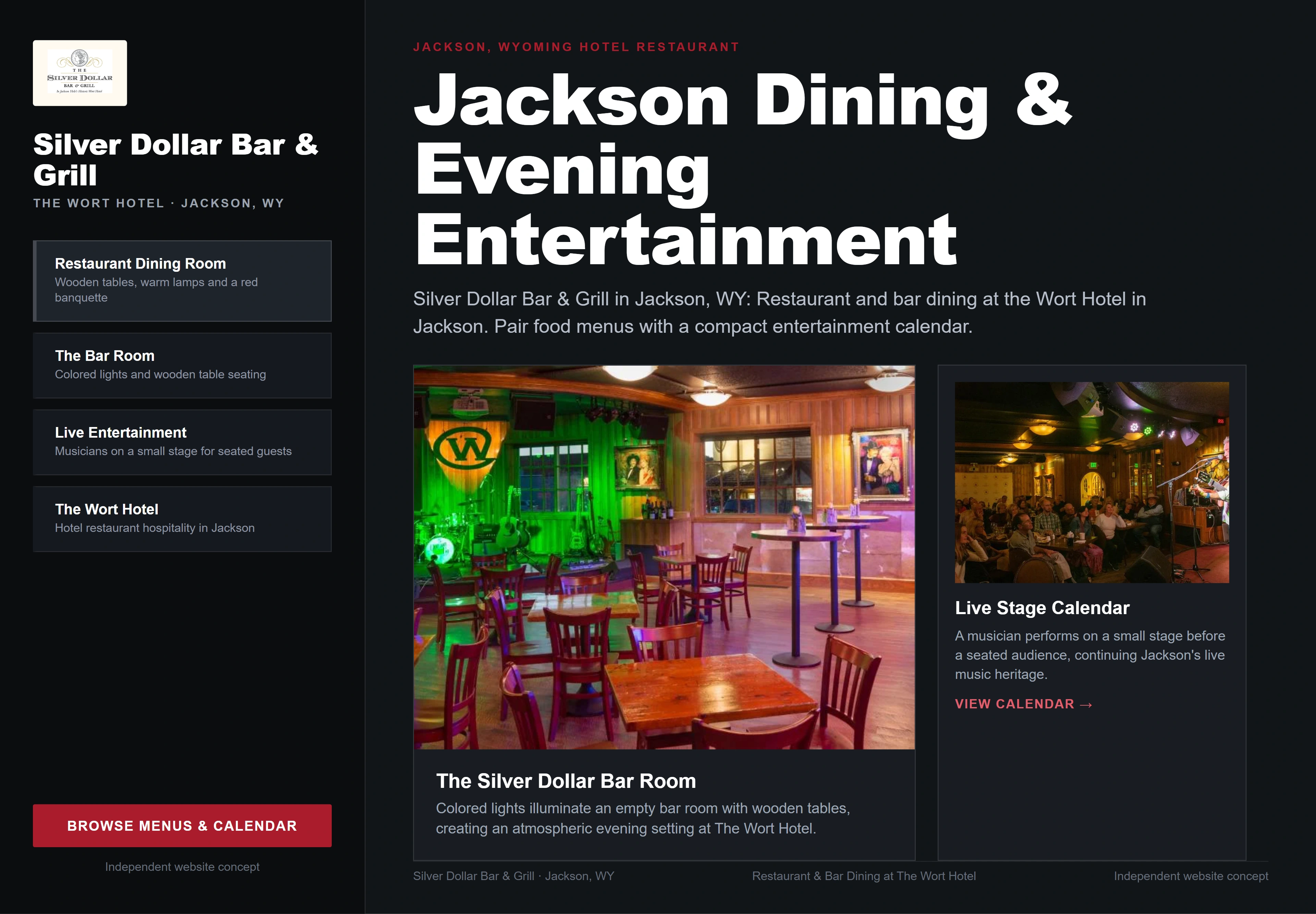 Silver Dollar Bar & Grill, individual website design concept C