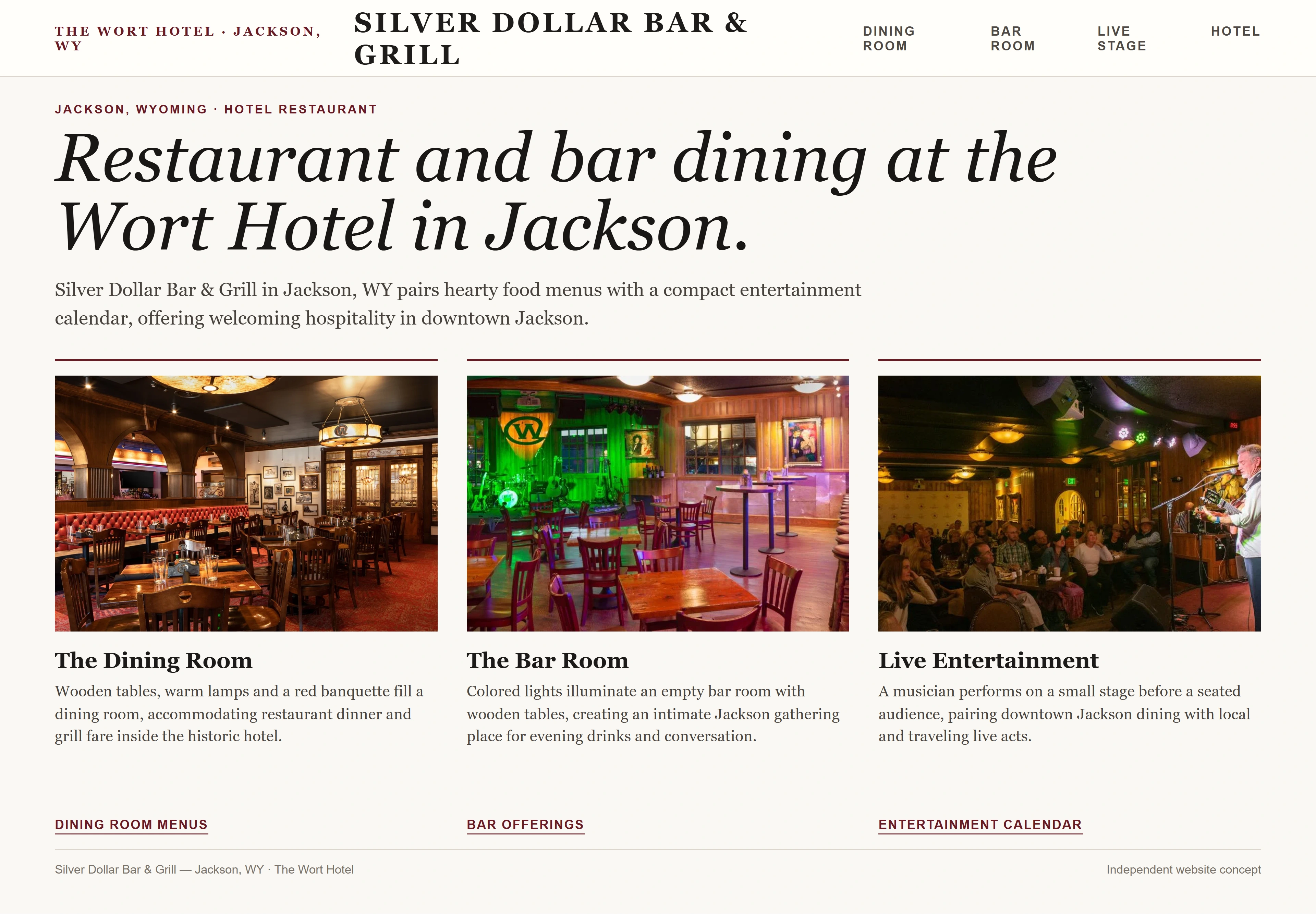 Silver Dollar Bar & Grill, individual website design concept D