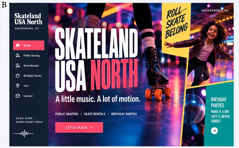 Skateland USA North, individual website design concept B