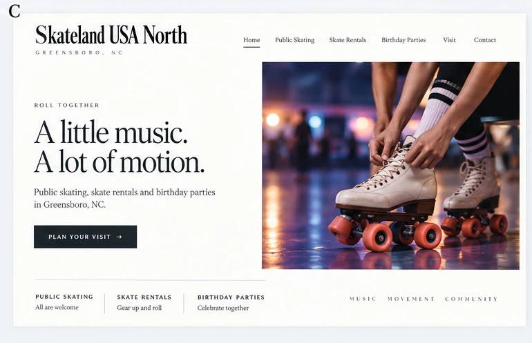Skateland USA North, individual website design concept C