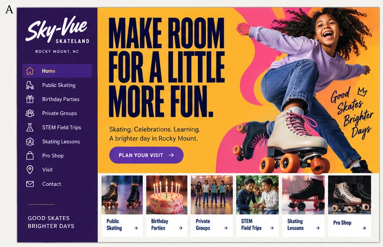 Sky-Vue Skateland, individual website design concept A