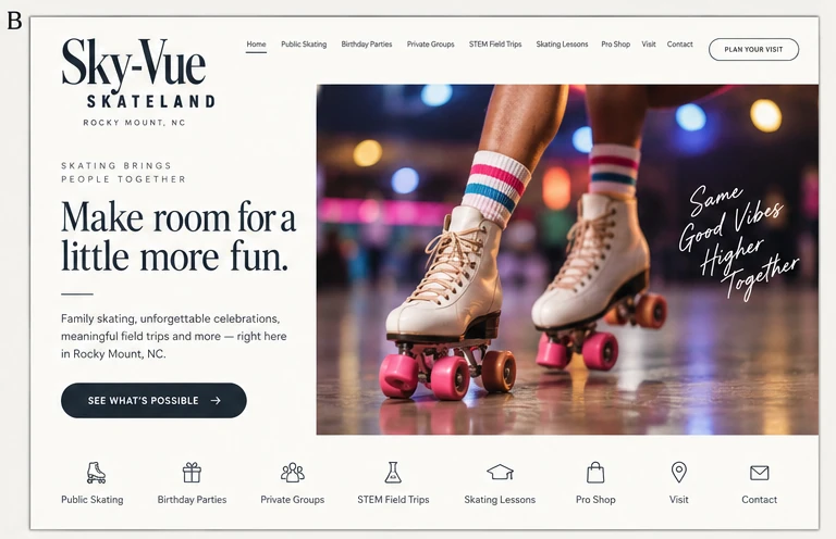 Sky-Vue Skateland, individual website design concept B