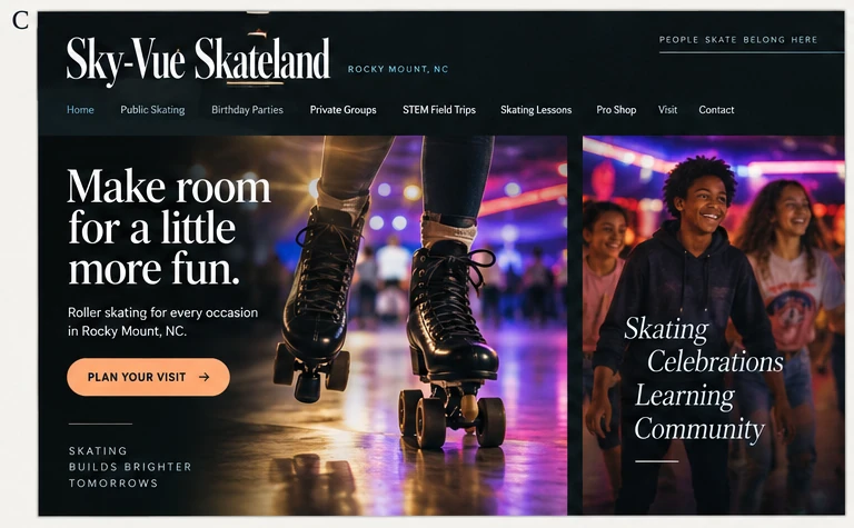 Sky-Vue Skateland, individual website design concept C