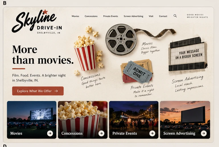 Skyline Drive-In, individual website design concept B