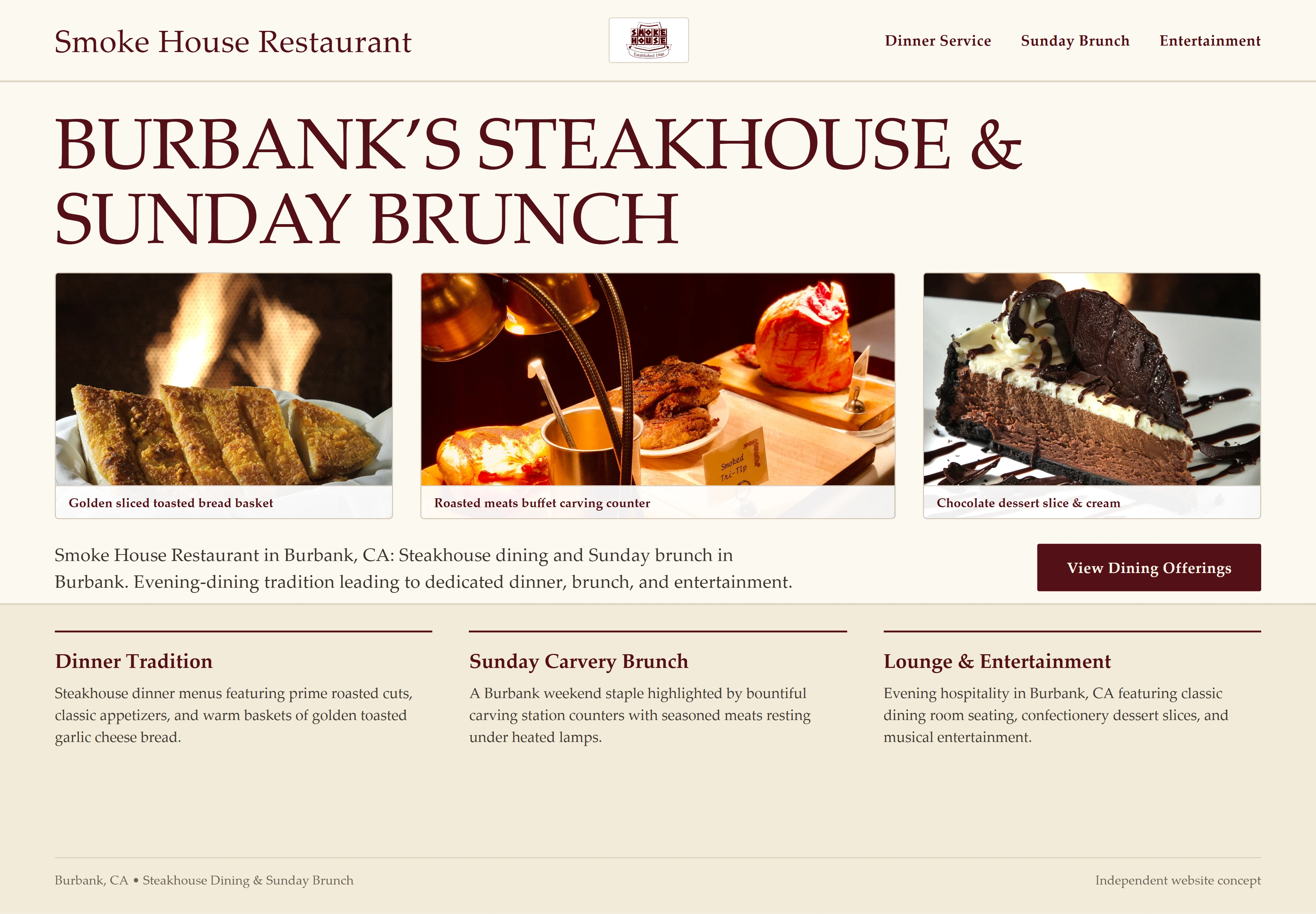 Smoke House Restaurant, individual website design concept B
