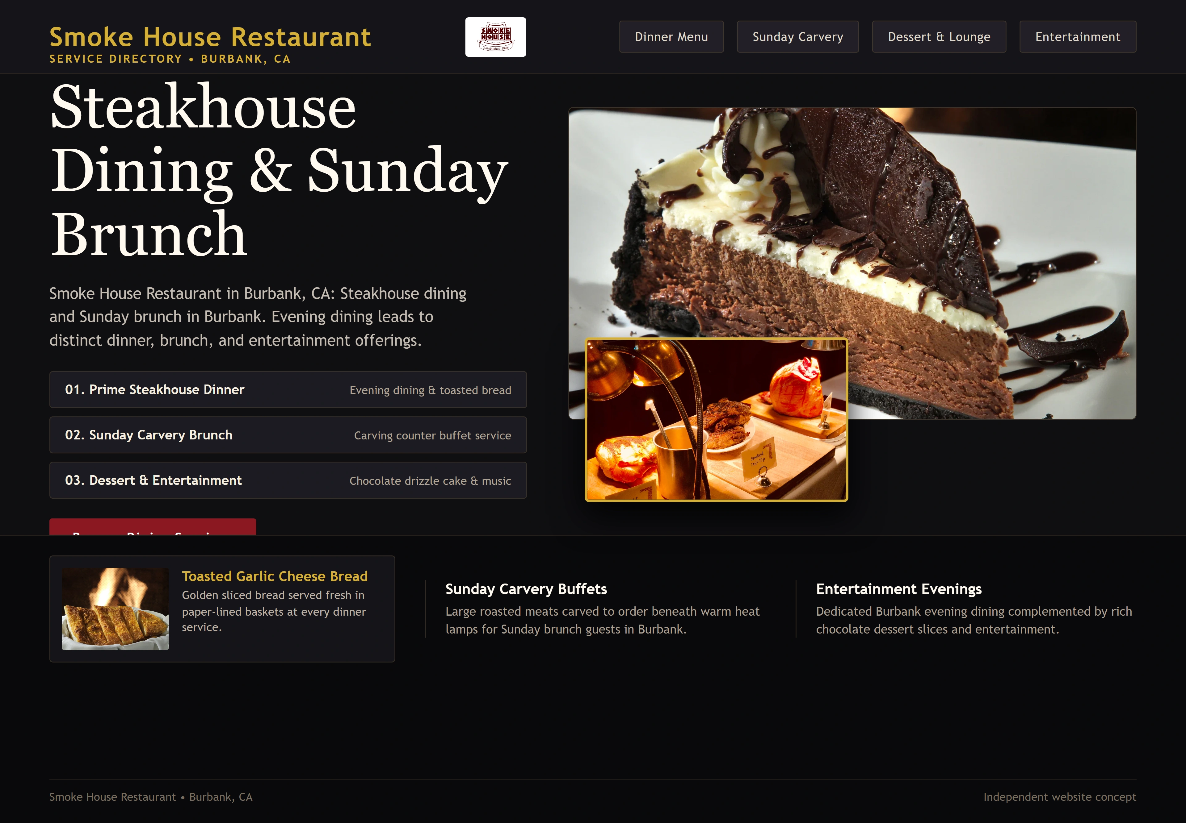 Smoke House Restaurant, individual website design concept C
