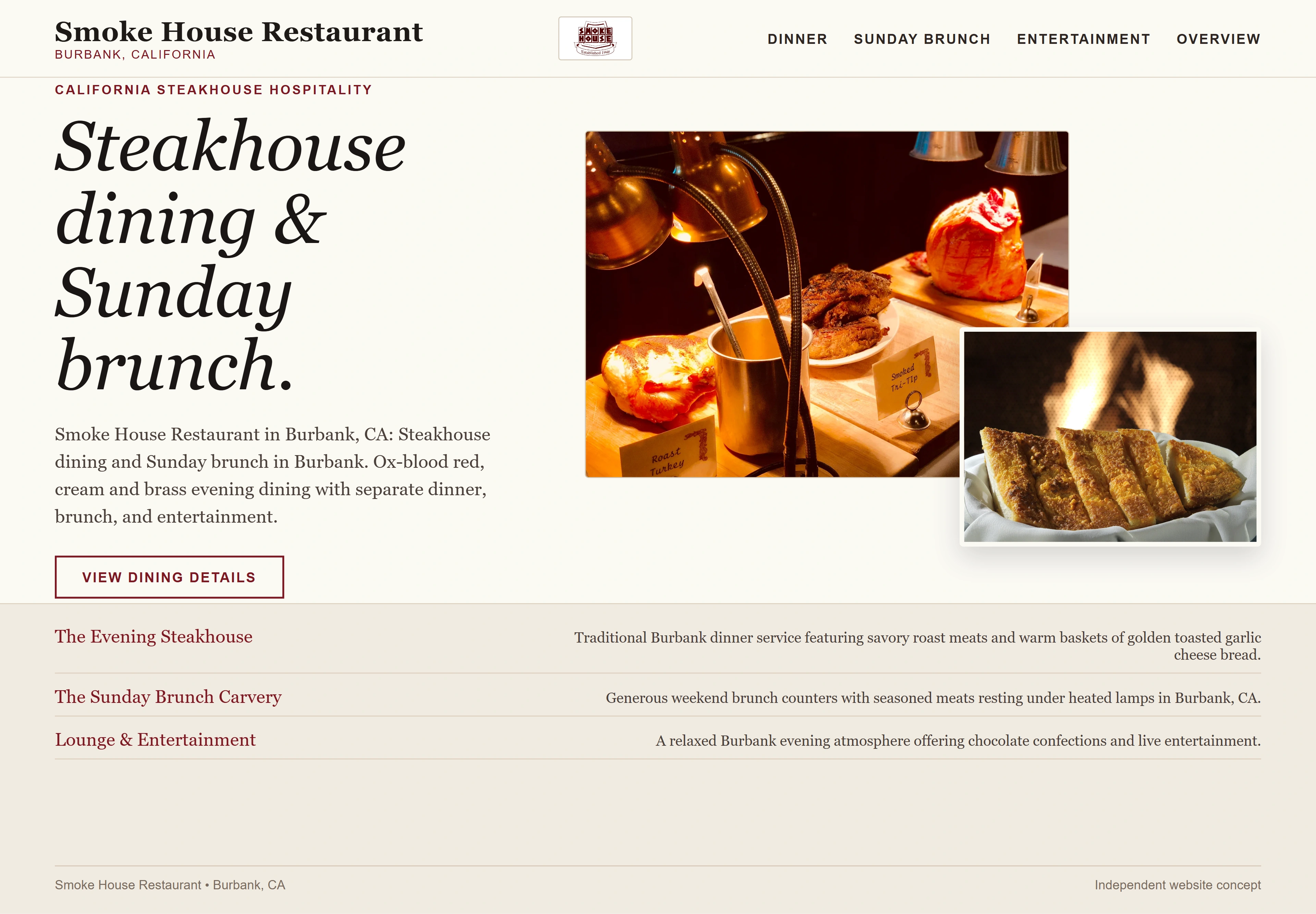 Smoke House Restaurant, individual website design concept D