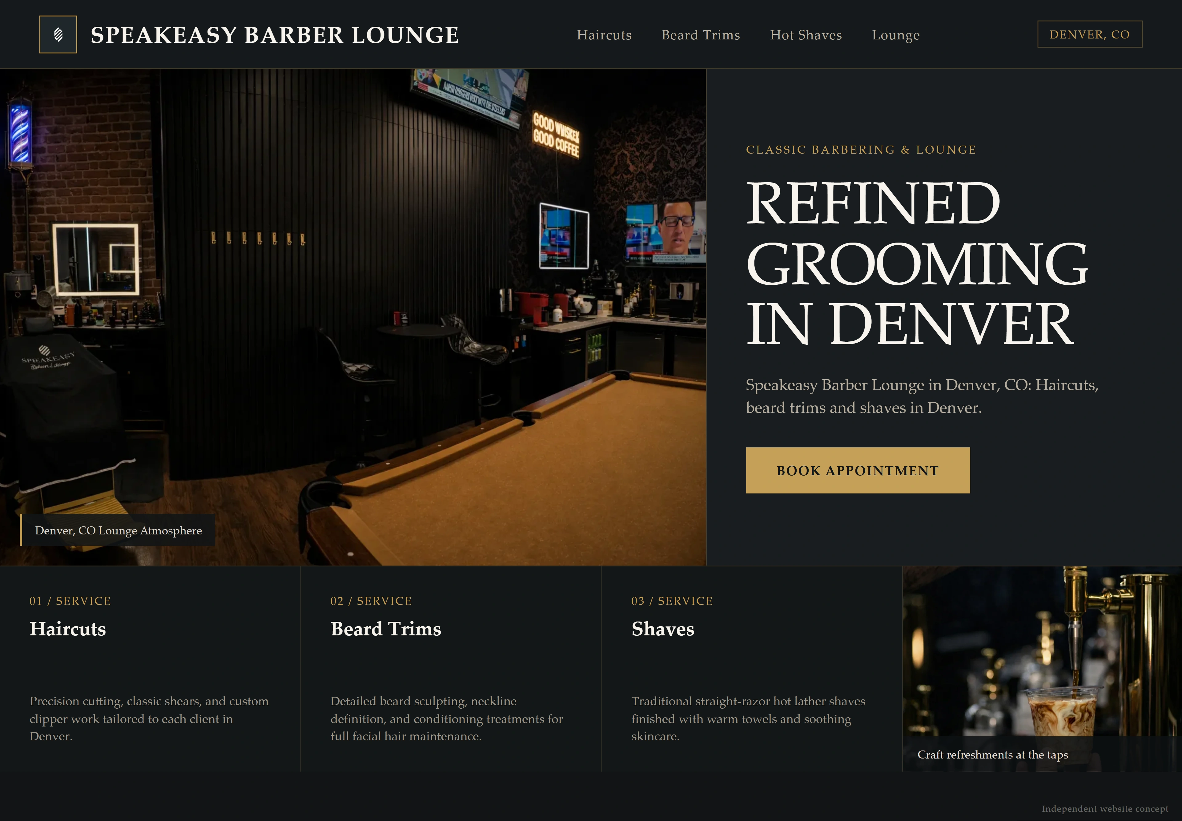 Speakeasy Barber Lounge, individual website design concept A