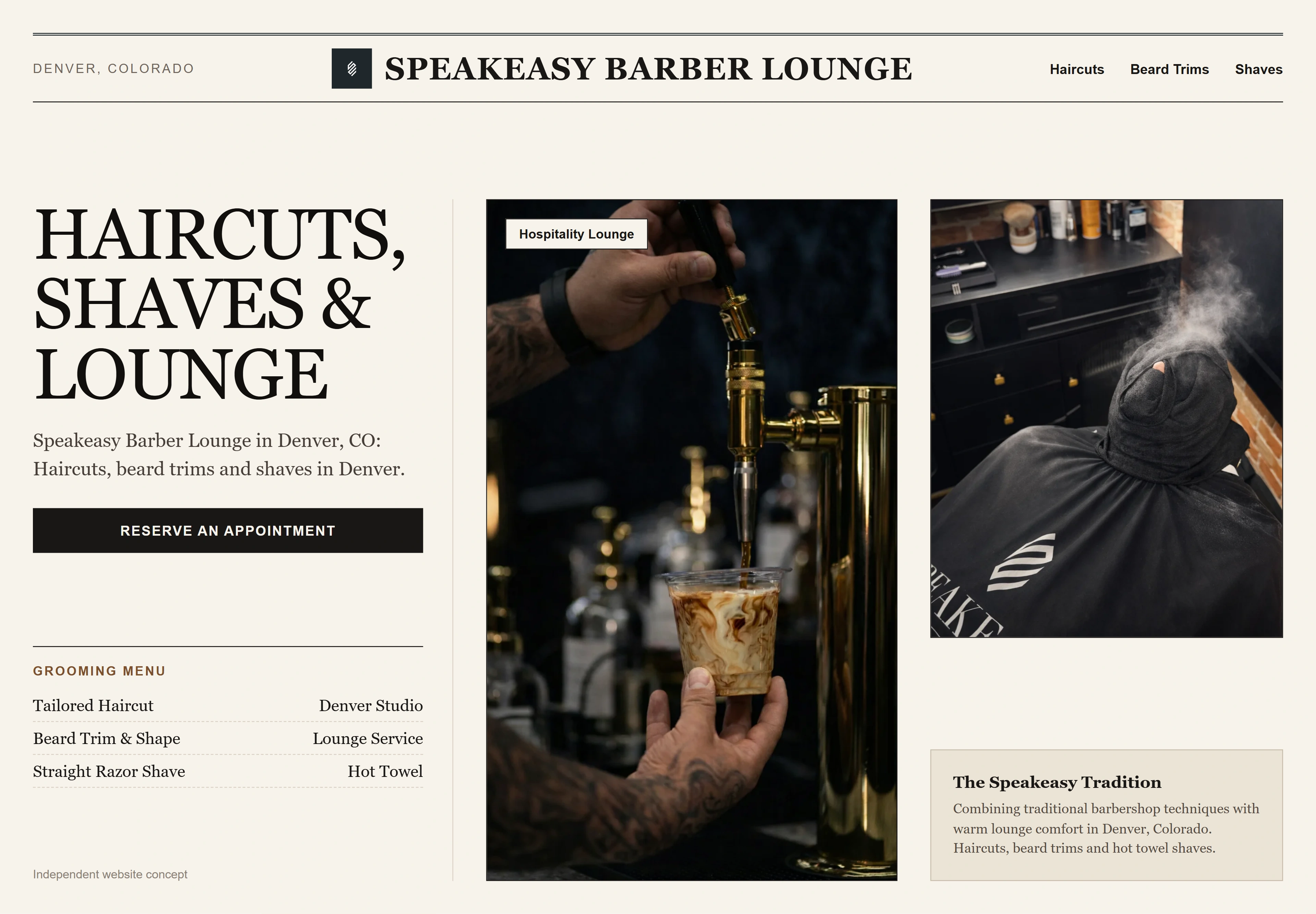 Speakeasy Barber Lounge, individual website design concept B