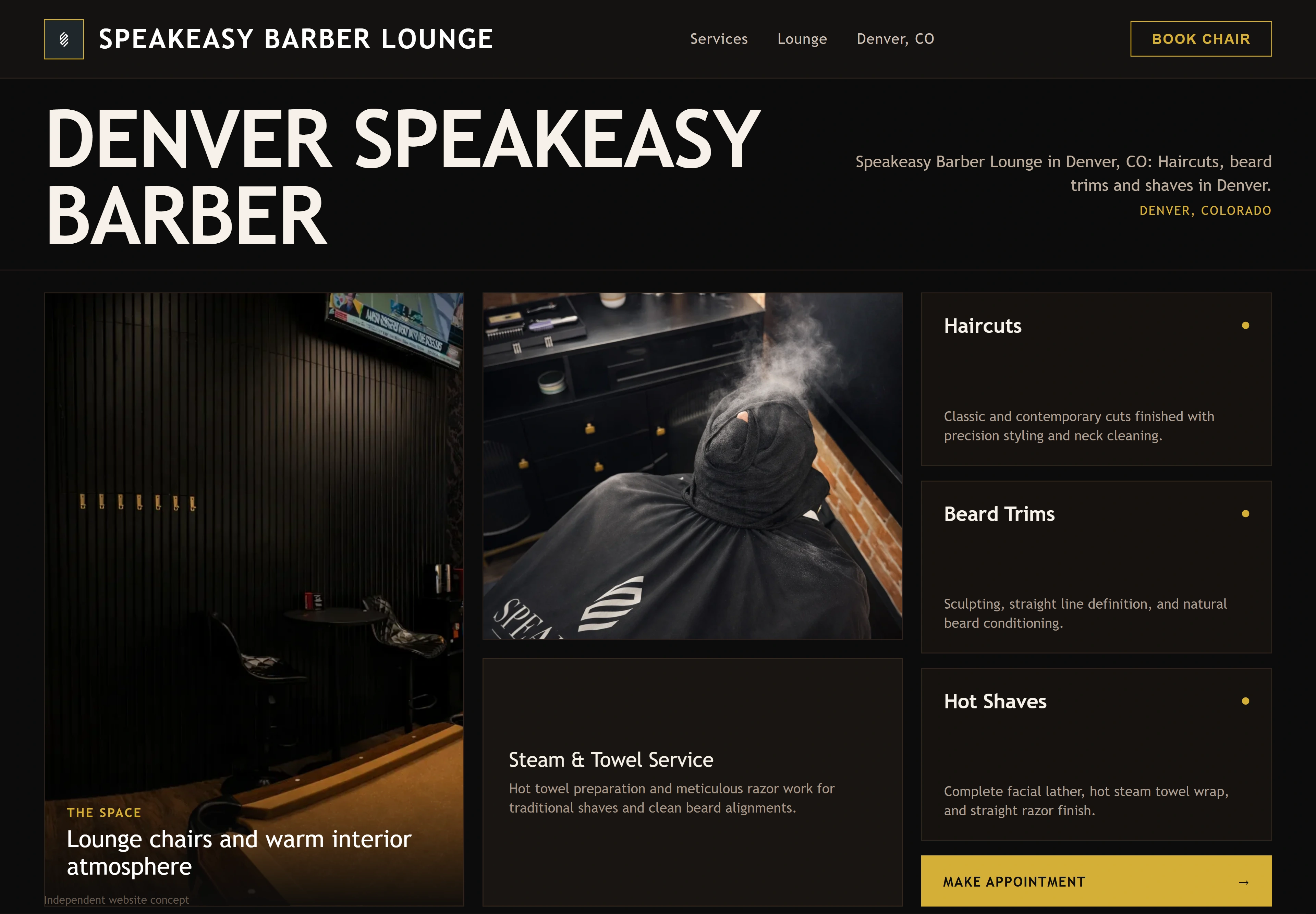 Speakeasy Barber Lounge, individual website design concept C